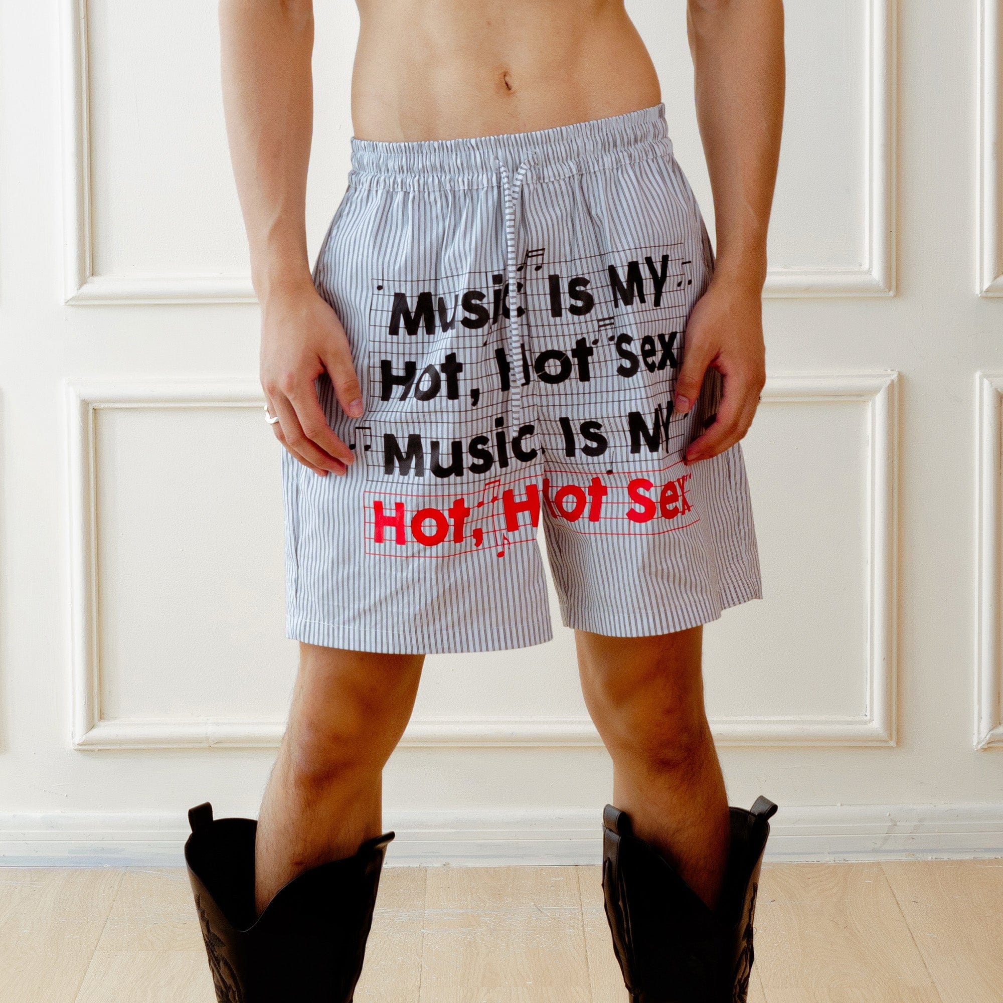 KADAKADA Stripe Slogan Graphic Lounge Shorts-Shorts-M (Preorder)-Free Shipping Leatheretro