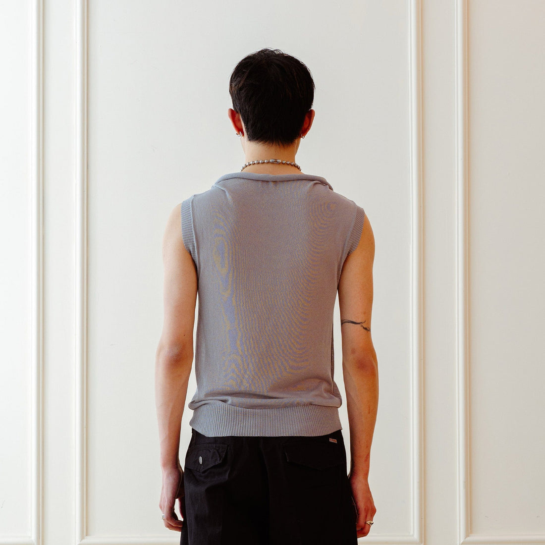 KADAKADA Retro Cowl-Neck Knited Sleeveless T-Shirt-T Shirt-M (Preorder)-Free Shipping Leatheretro
