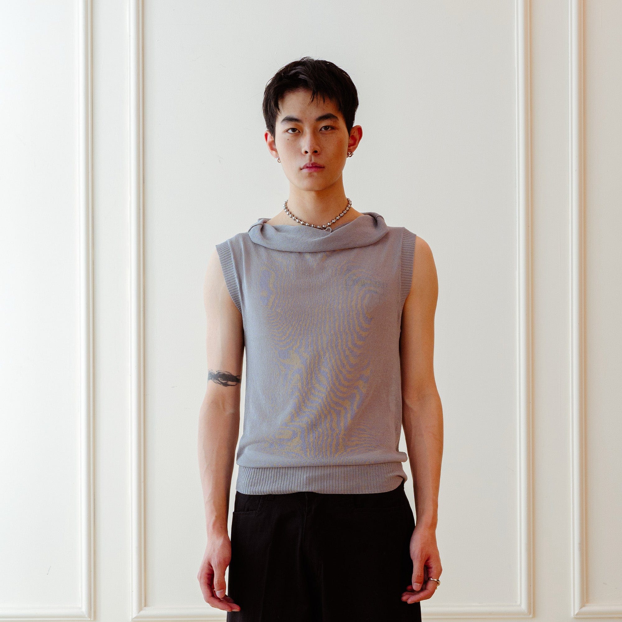 KADAKADA Retro Cowl-Neck Knited Sleeveless T-Shirt-T Shirt-M (Preorder)-Free Shipping Leatheretro