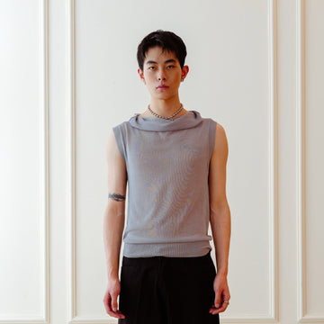 KADAKADA Retro Cowl-Neck Knited Sleeveless T-Shirt-T Shirt-M (Preorder)-Free Shipping Leatheretro