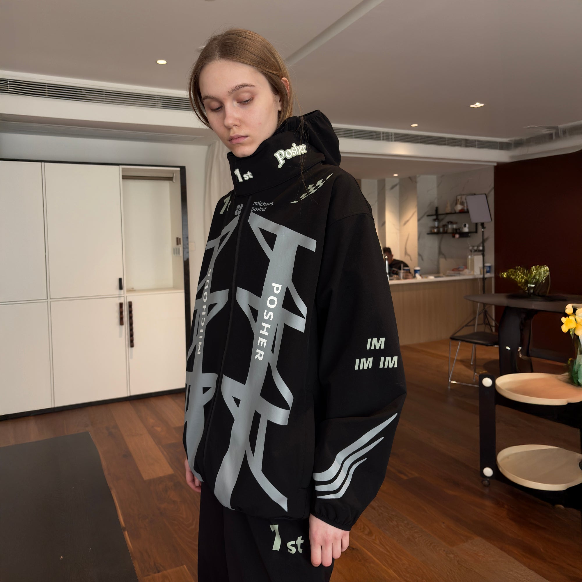 MIICHOUS 1st 3A Graphic Oversized Hooded Windbreaker-Jacket-S-Free Shipping Leatheretro