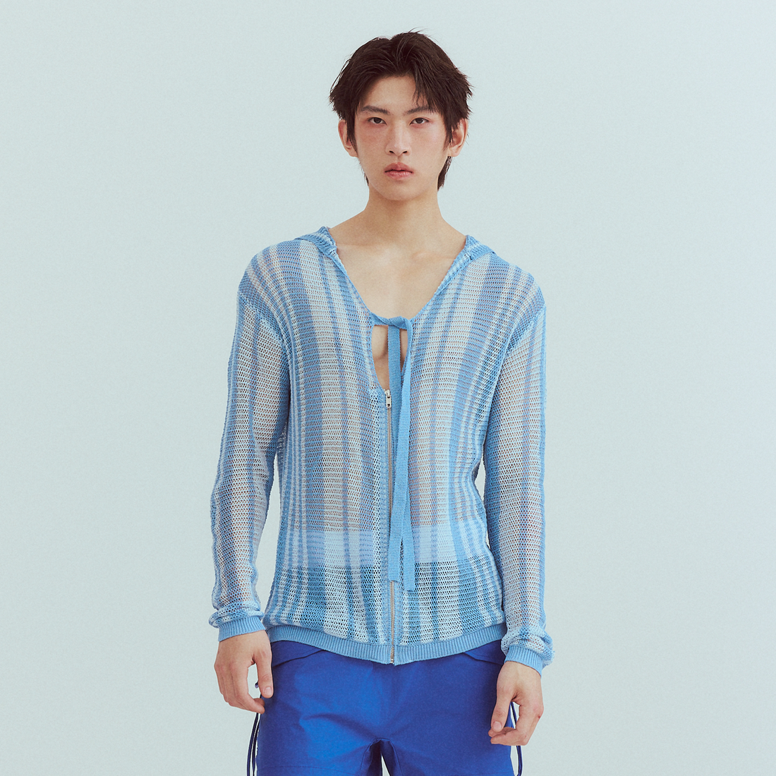 KADAKADA Striped Open-Knit Deep V Hooded Sweater-Sweater-M (Preorder)-Free Shipping Leatheretro