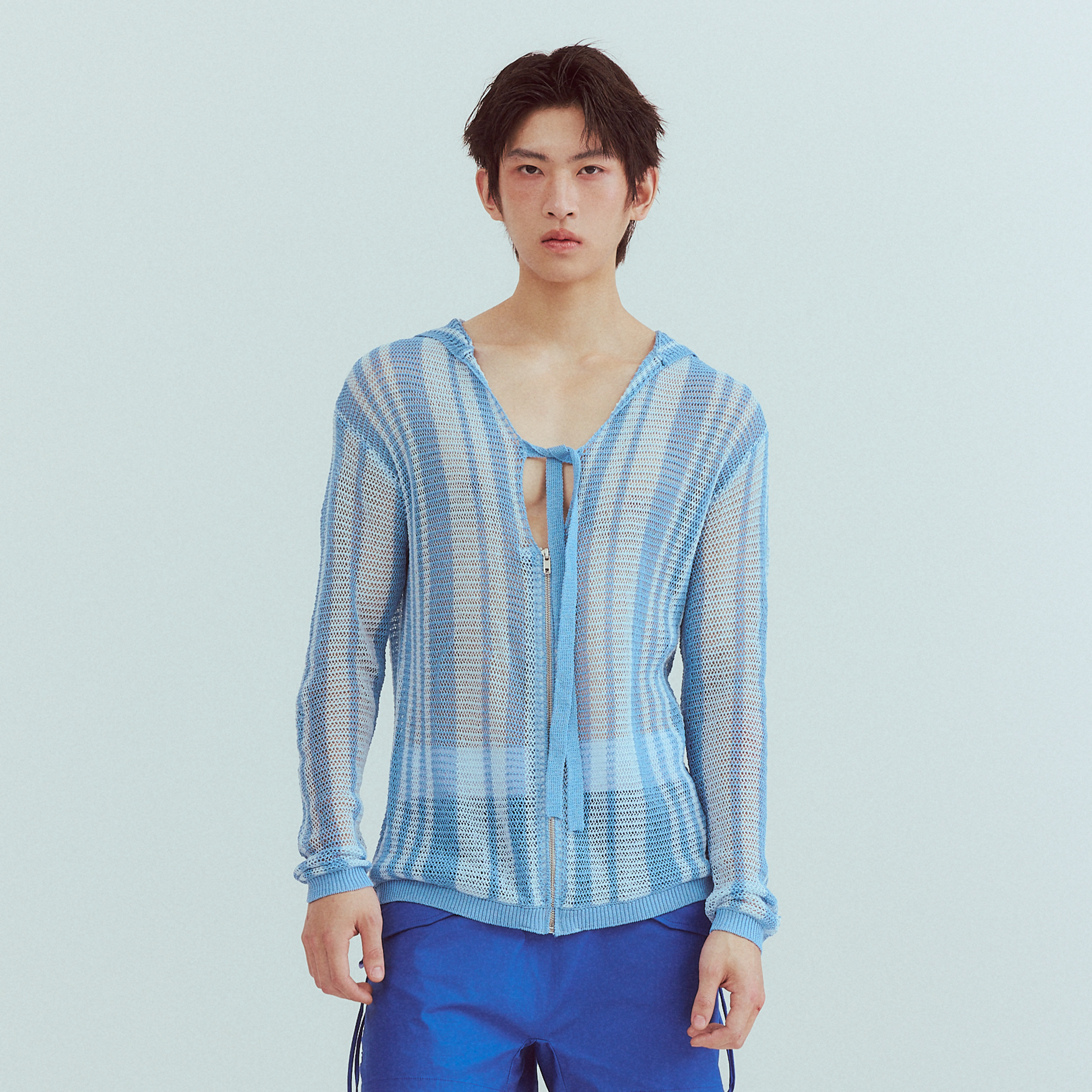 KADAKADA Striped Open-Knit Deep V Hooded Sweater-Sweater-M (Preorder)-Free Shipping Leatheretro