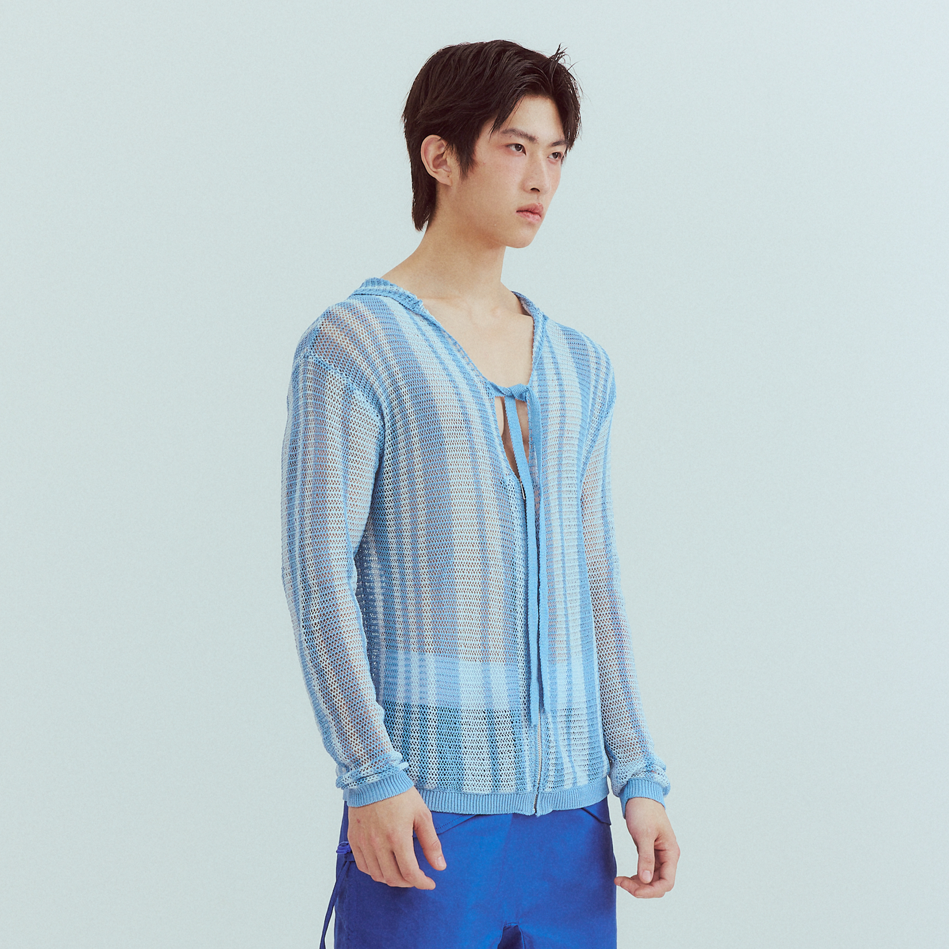 KADAKADA Striped Open-Knit Deep V Hooded Sweater-Sweater-M (Preorder)-Free Shipping Leatheretro