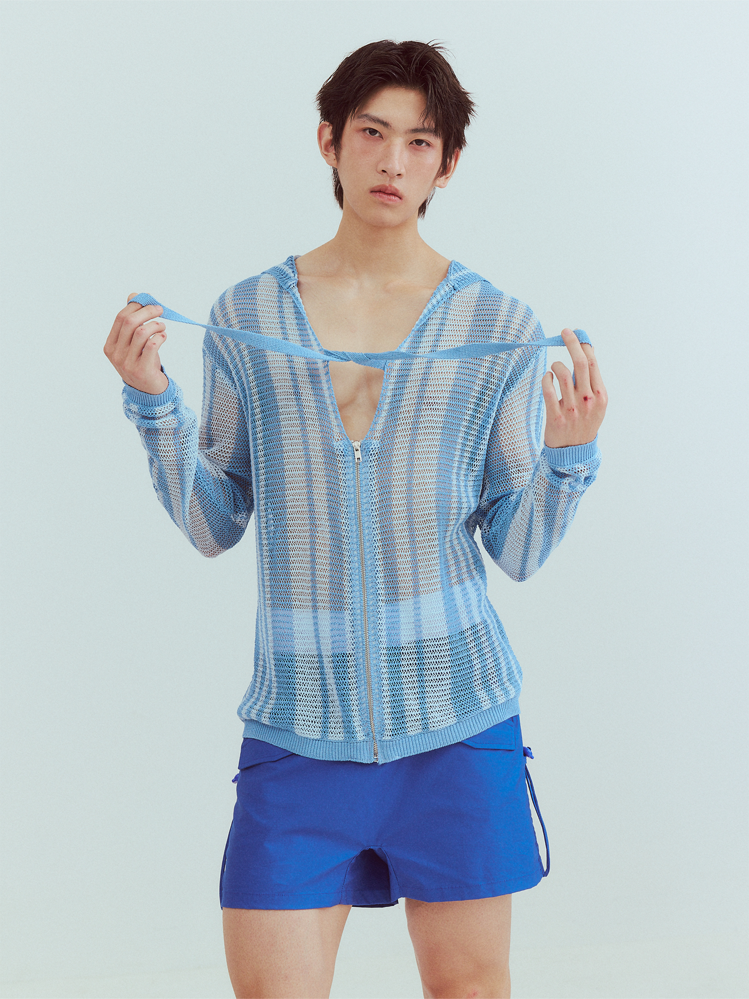 KADAKADA Striped Open-Knit Deep V Hooded Sweater-Sweater-M (Preorder)-Free Shipping Leatheretro