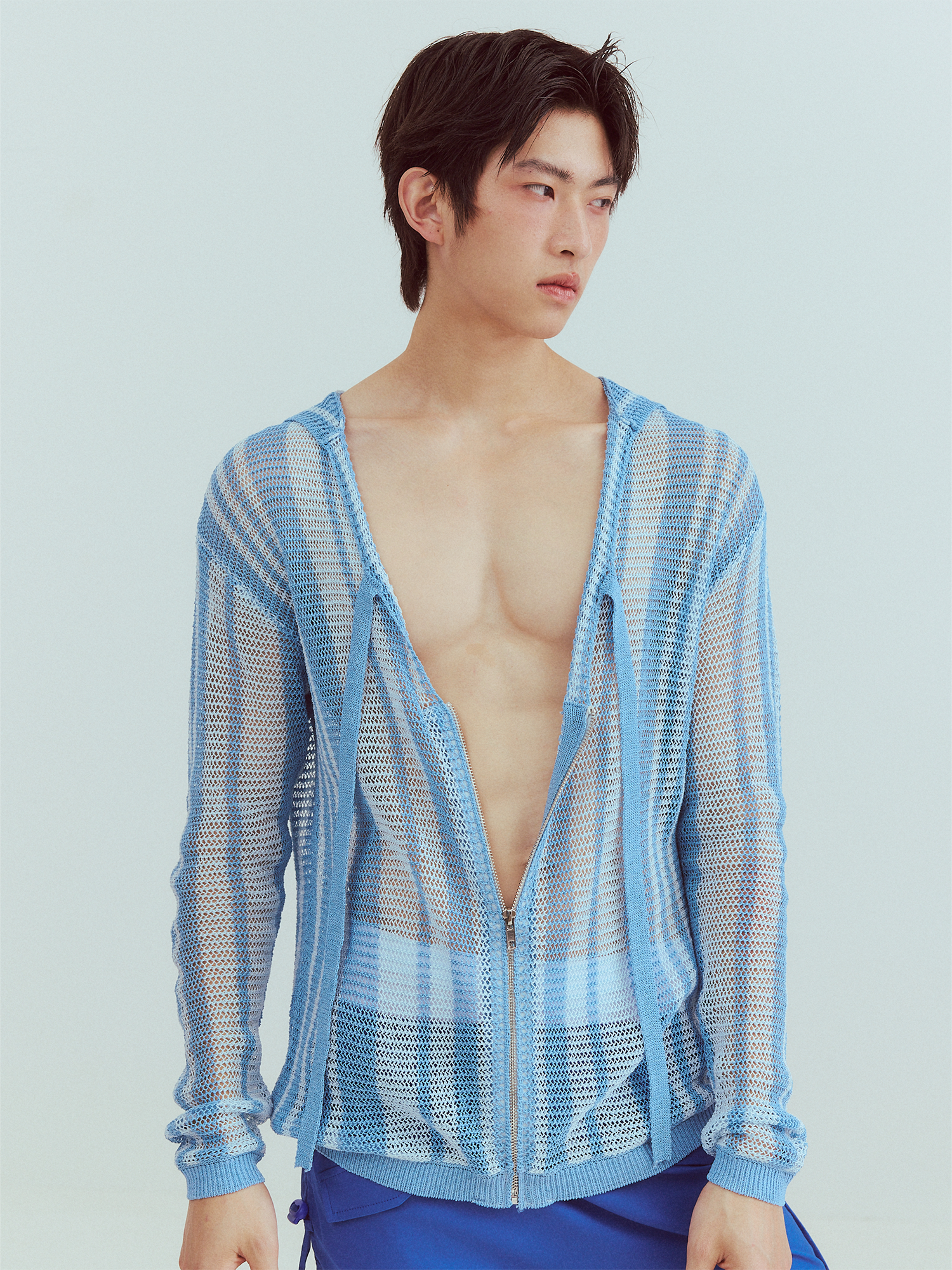 KADAKADA Striped Open-Knit Deep V Hooded Sweater-Sweater-M (Preorder)-Free Shipping Leatheretro