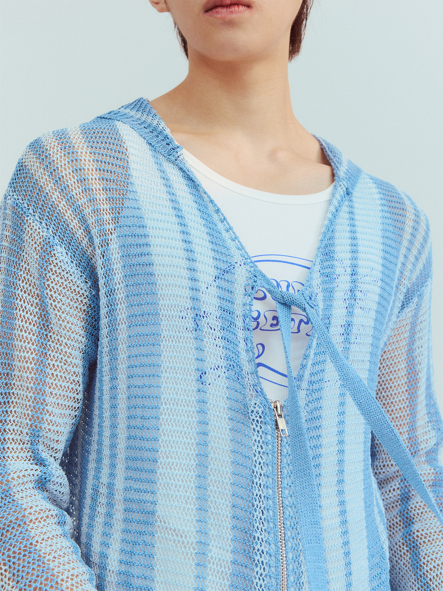 KADAKADA Striped Open-Knit Deep V Hooded Sweater-Sweater-M (Preorder)-Free Shipping Leatheretro