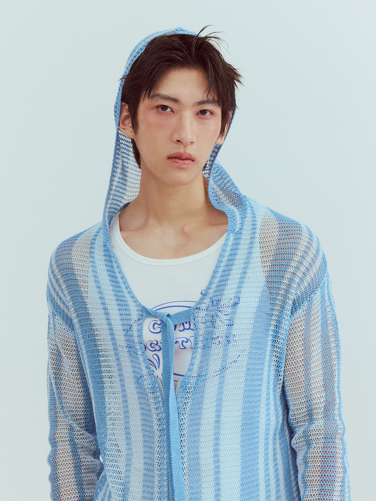 KADAKADA Striped Open-Knit Deep V Hooded Sweater-Sweater-M (Preorder)-Free Shipping Leatheretro