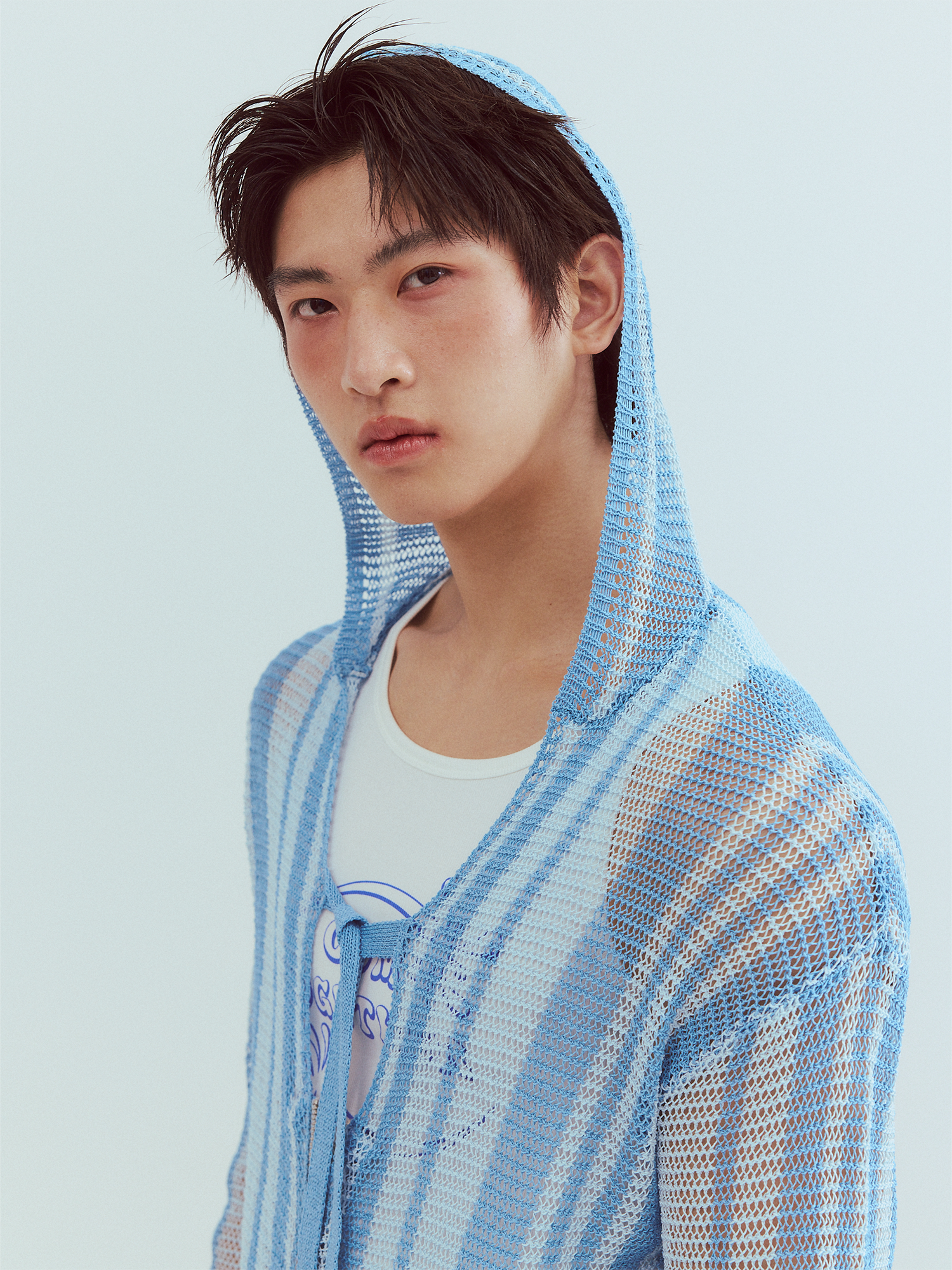 KADAKADA Striped Open-Knit Deep V Hooded Sweater-Sweater-M (Preorder)-Free Shipping Leatheretro