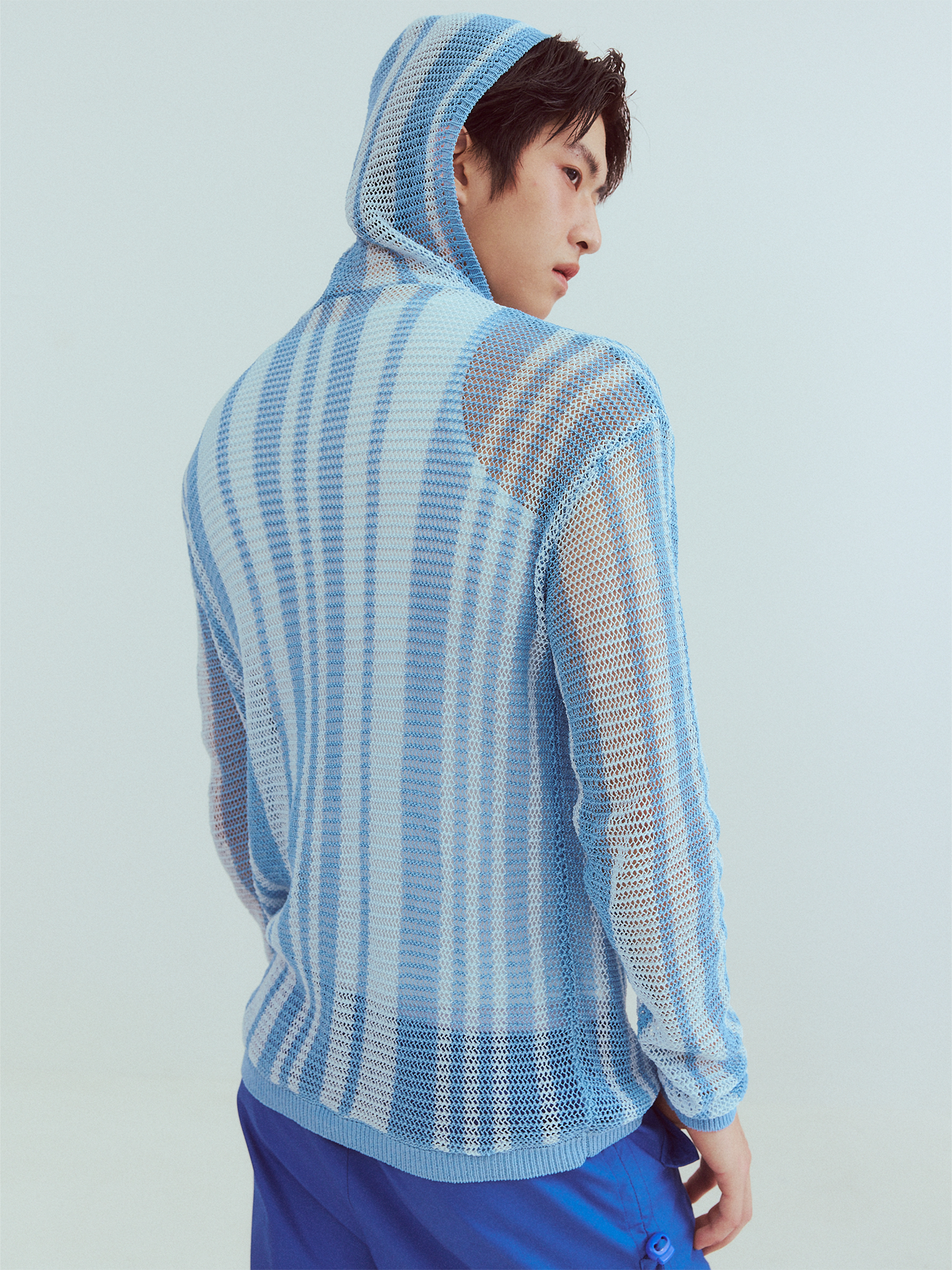 KADAKADA Striped Open-Knit Deep V Hooded Sweater-Sweater-M (Preorder)-Free Shipping Leatheretro