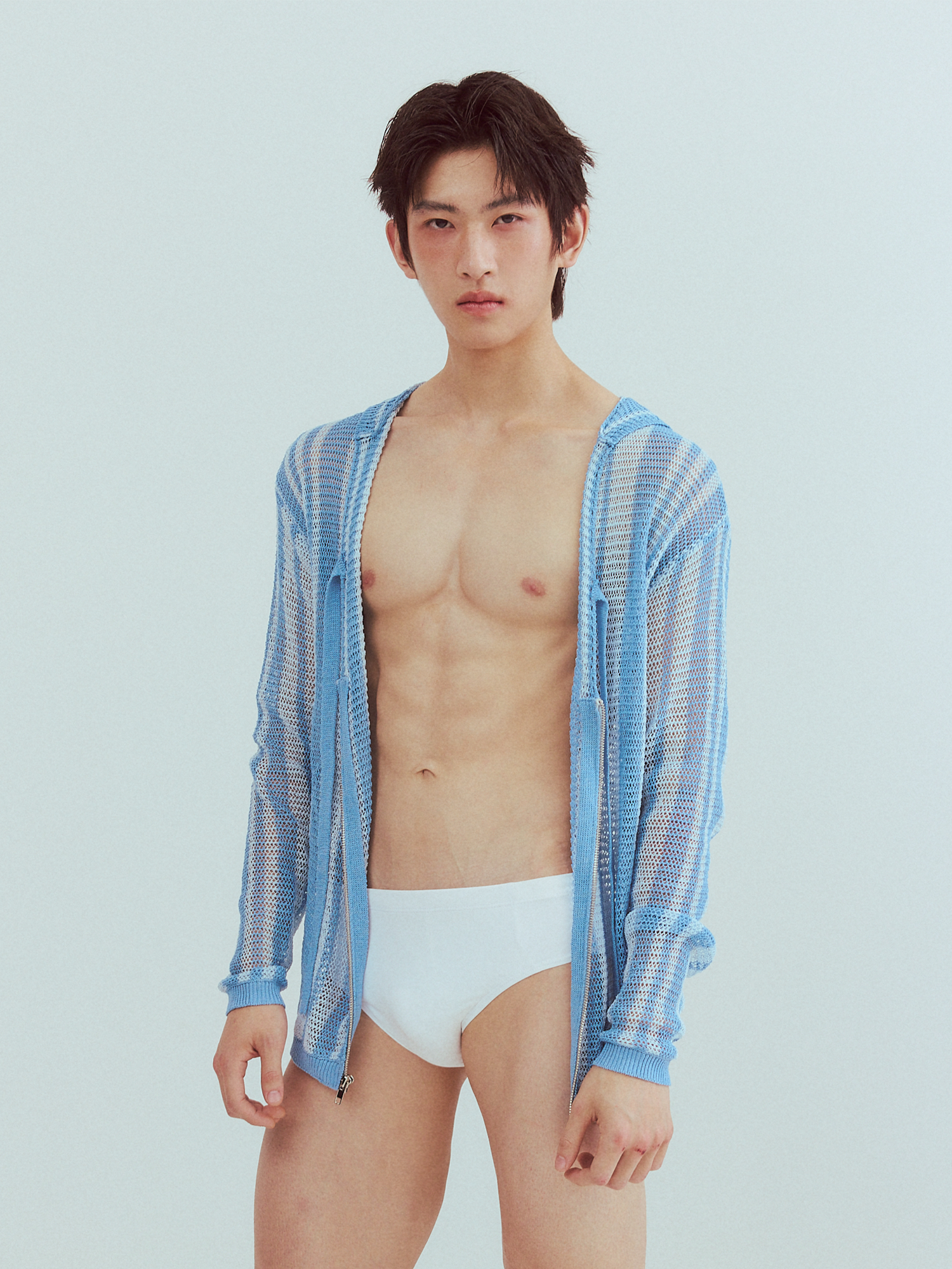 KADAKADA Striped Open-Knit Deep V Hooded Sweater-Sweater-M (Preorder)-Free Shipping Leatheretro