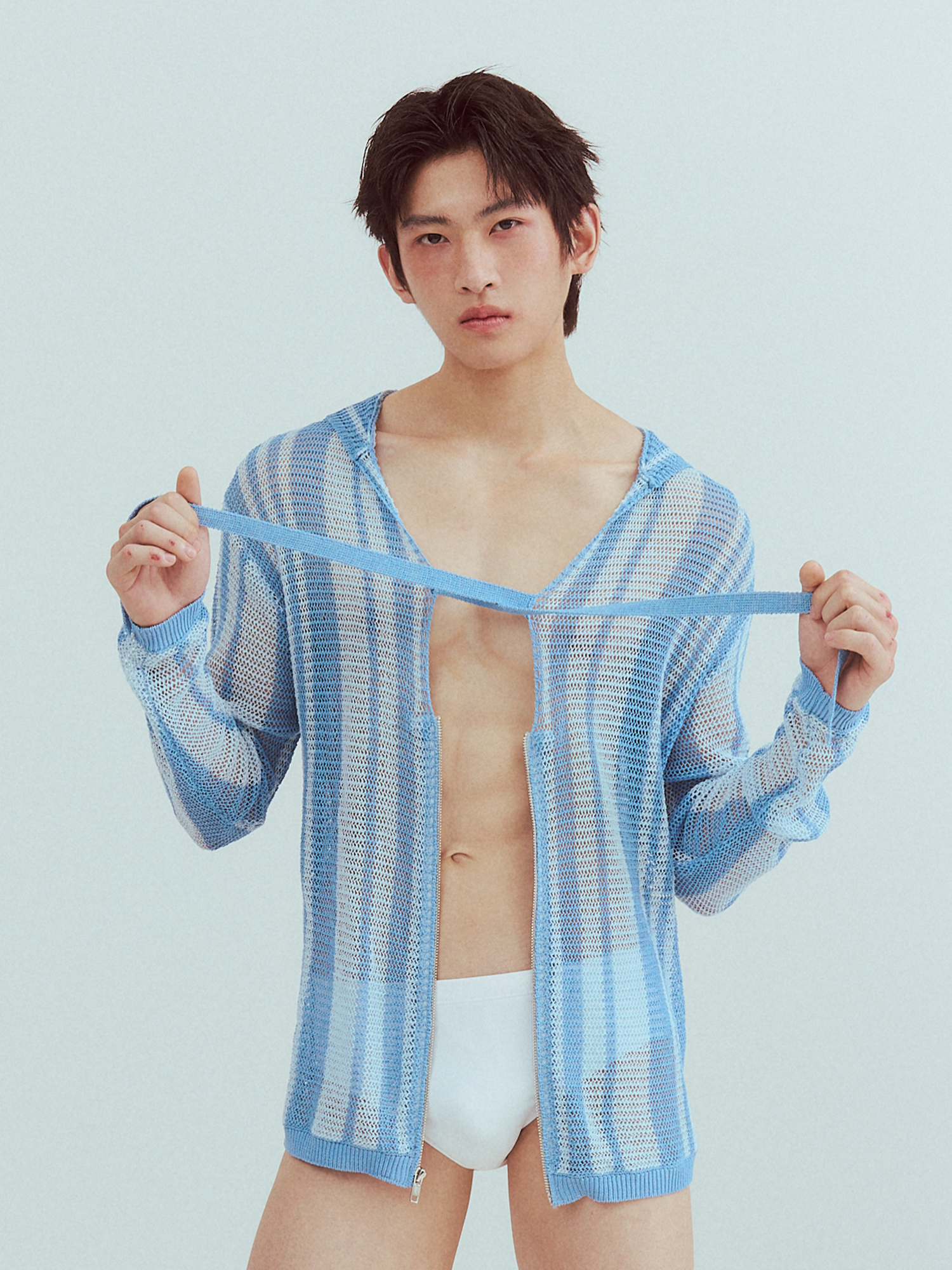 KADAKADA Striped Open-Knit Deep V Hooded Sweater-Sweater-M (Preorder)-Free Shipping Leatheretro
