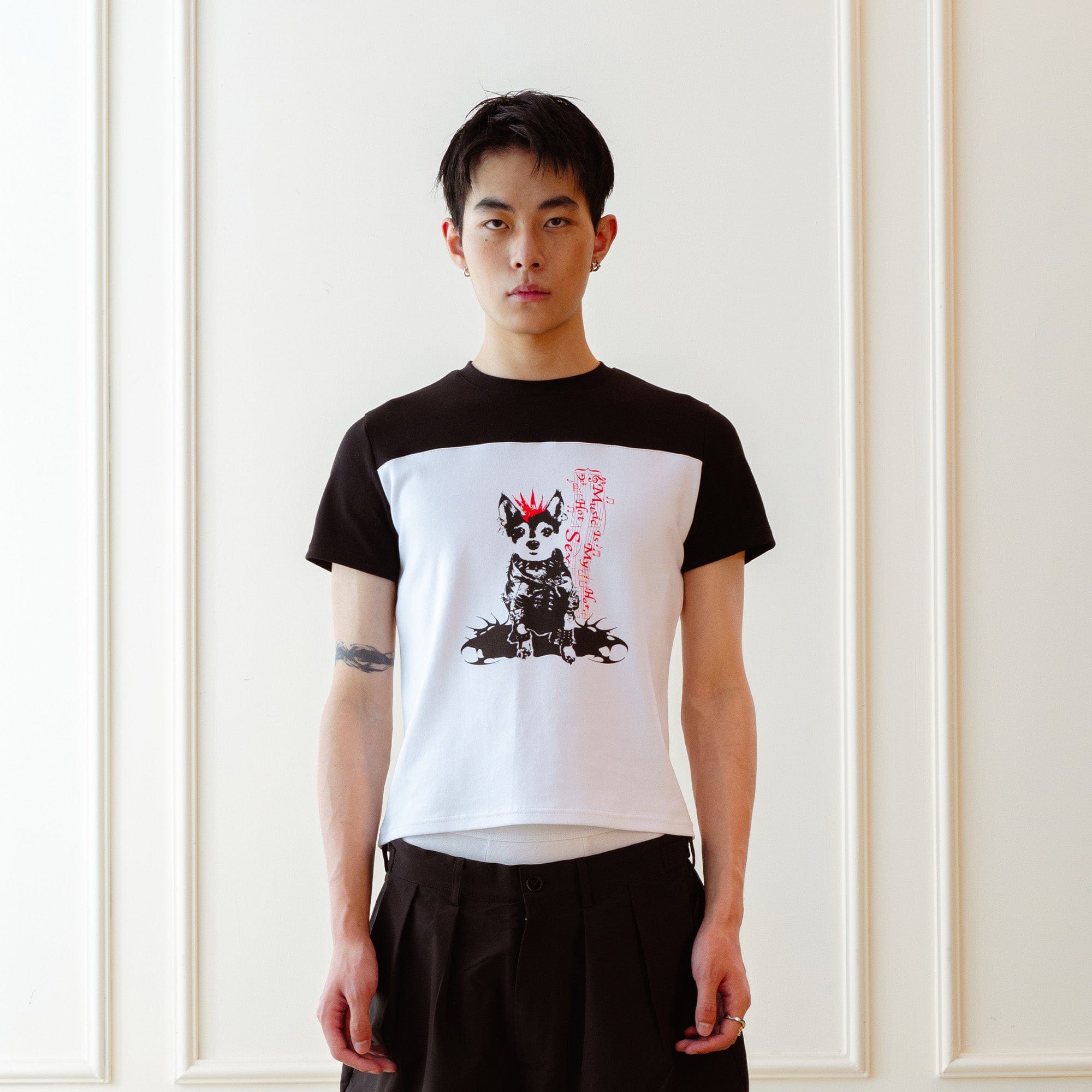 KADAKADA Punk Pup Graphic Spliced T-Shirt-T Shirt-S (Preorder)-Free Shipping Leatheretro