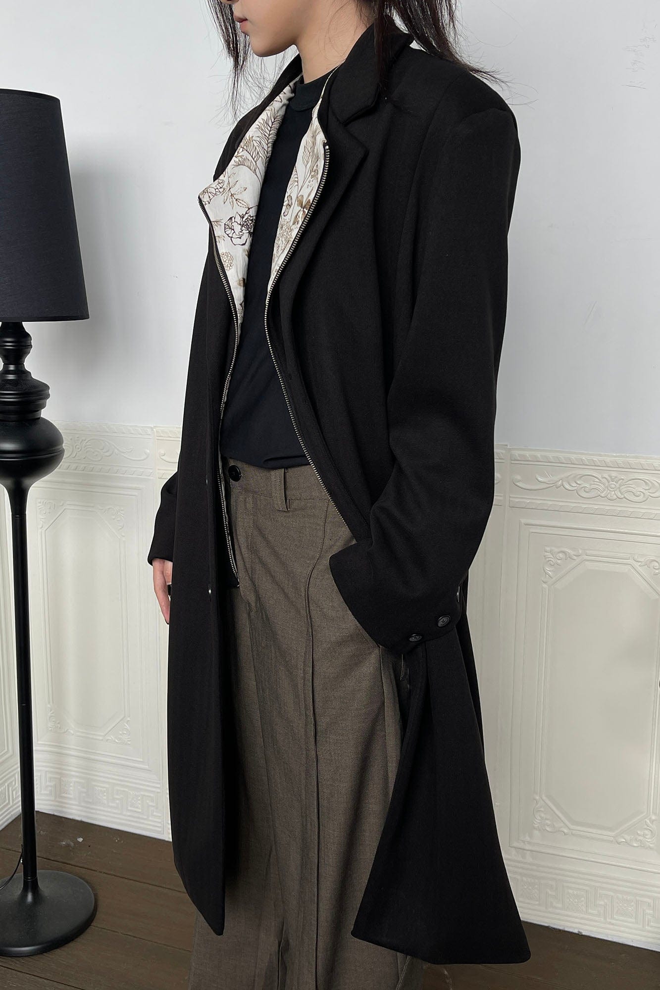 OKAYTHXBYE Convertible Jacquard Zip-Lapel Long Coat-Jacket-S-Free Shipping Leatheretro