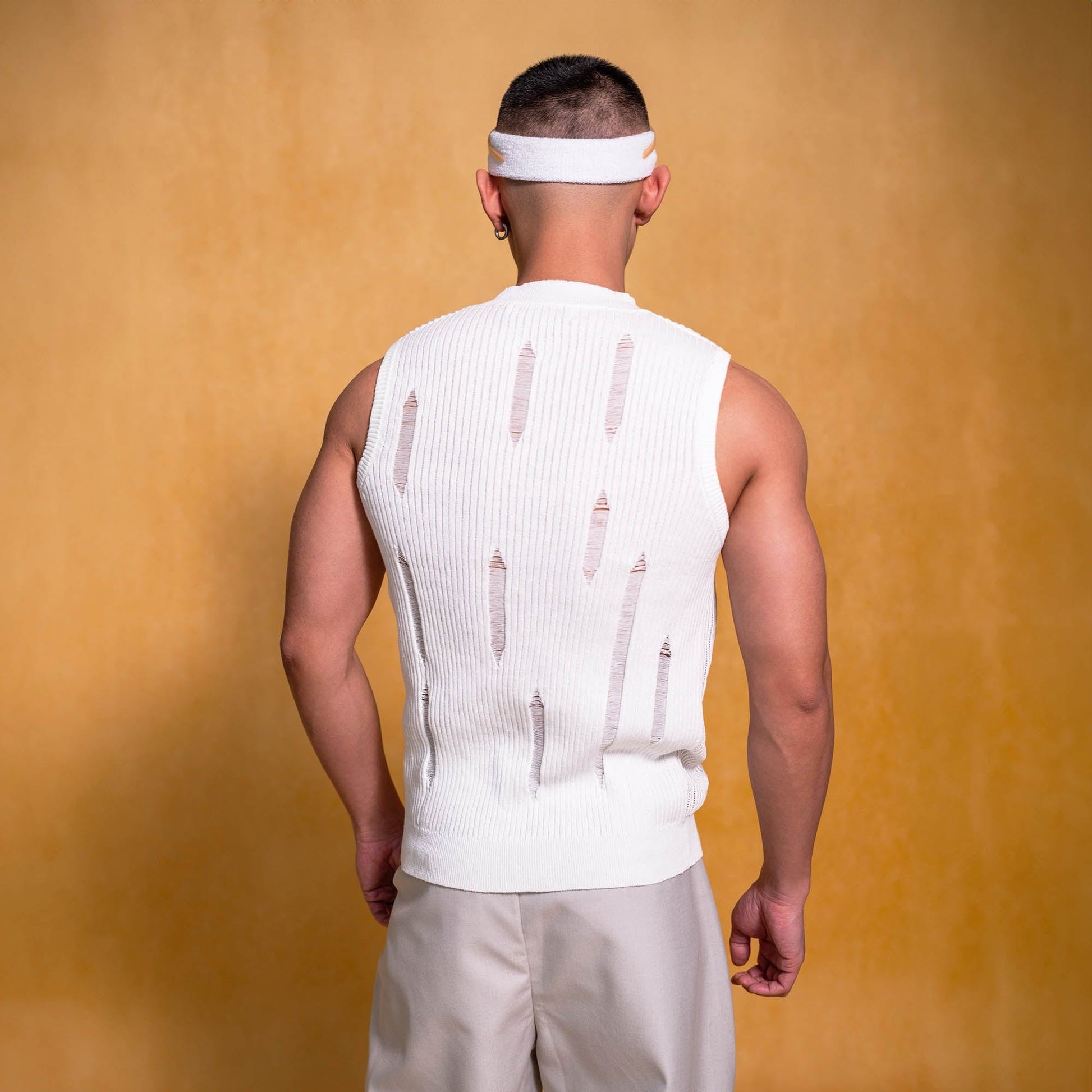 CLP Cut-Out Distressed Knitted Tank Top-Tank Top-M-White-Free Shipping Leatheretro