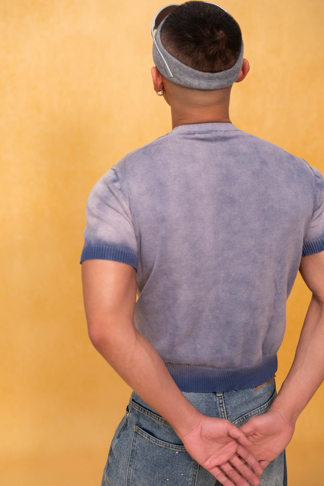 CLP Gradient Sheer Knitted T-Shirt-T Shirt-M-Blue-Free Shipping Leatheretro