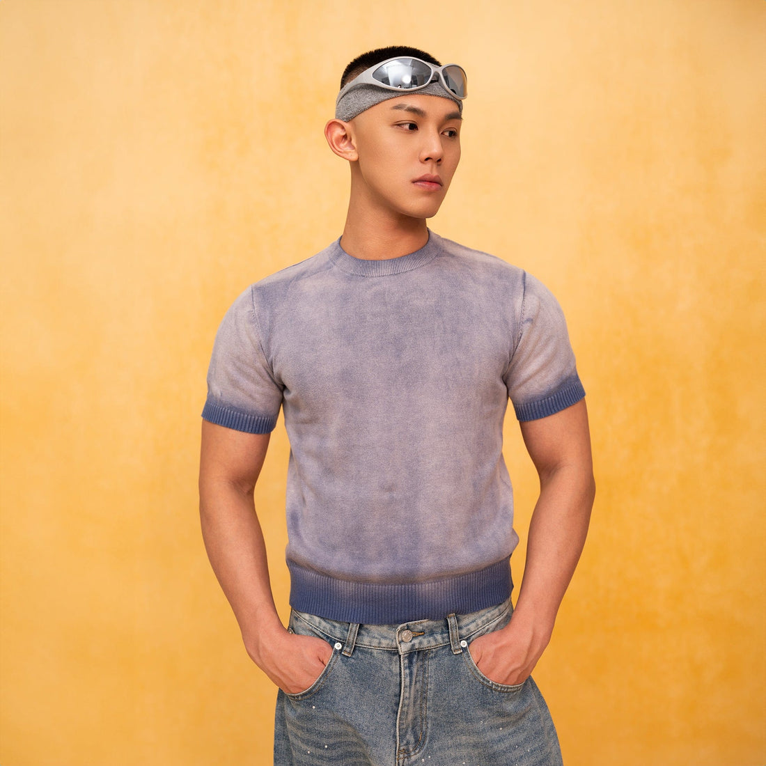 CLP Gradient Sheer Knitted T-Shirt-T Shirt-M-Blue-Free Shipping Leatheretro