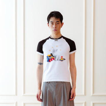 KADAKADA Essential Contrast Raglan Kitty Graphic T-Shirt-T Shirt-S (Preorder)-Free Shipping Leatheretro
