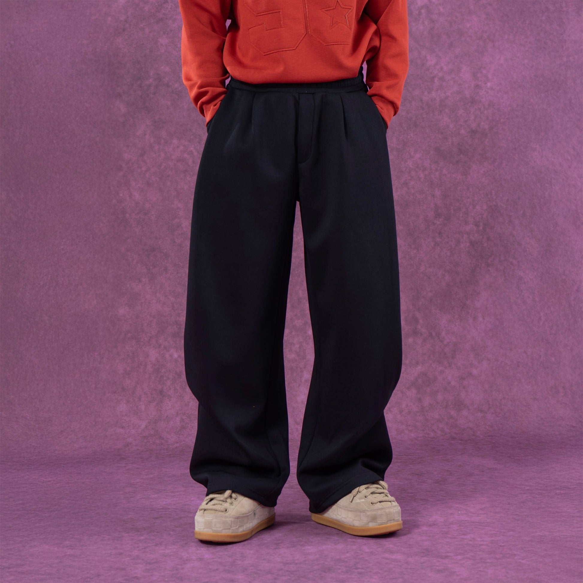 CLP Pleated Wide-Leg Sweatpants-Pants-M-Gray-Free Shipping Leatheretro