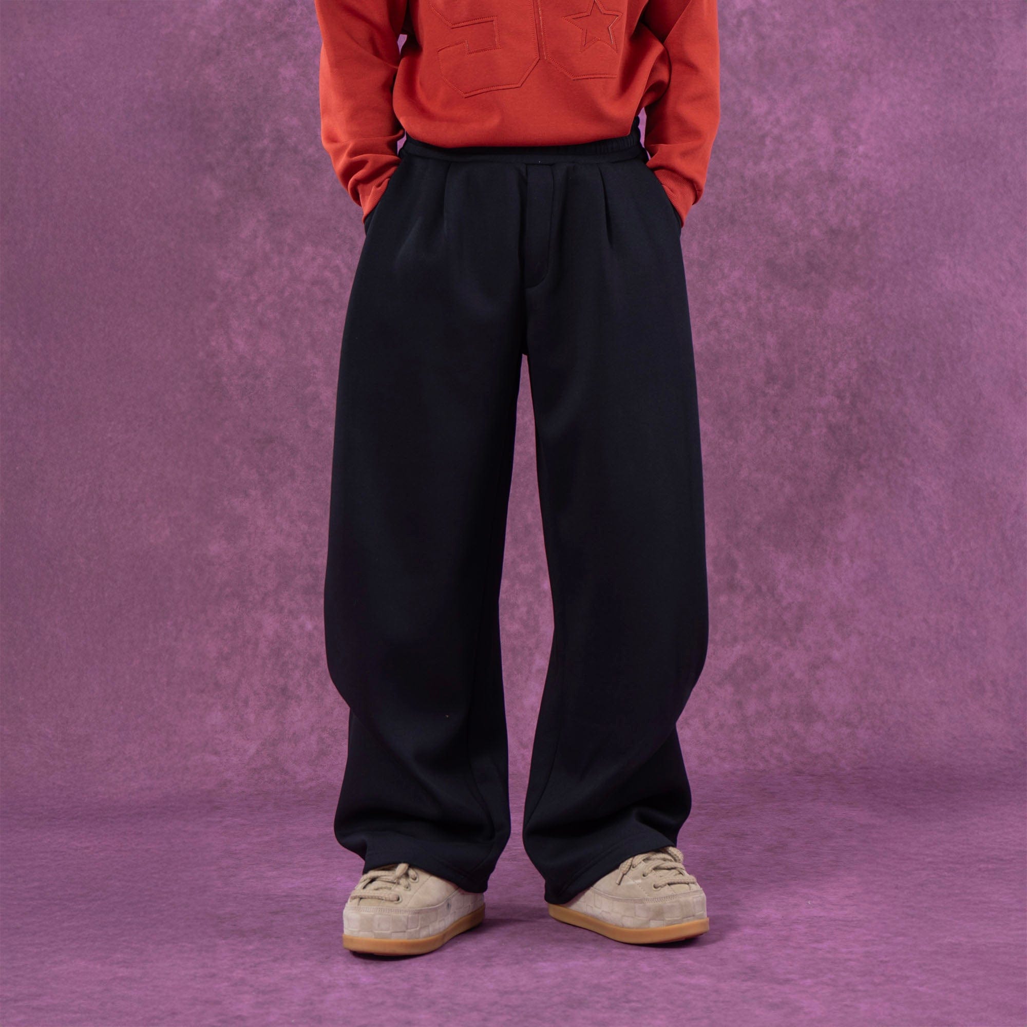 CLP Pleated Wide-Leg Sweatpants-Pants-M-Gray-Free Shipping Leatheretro