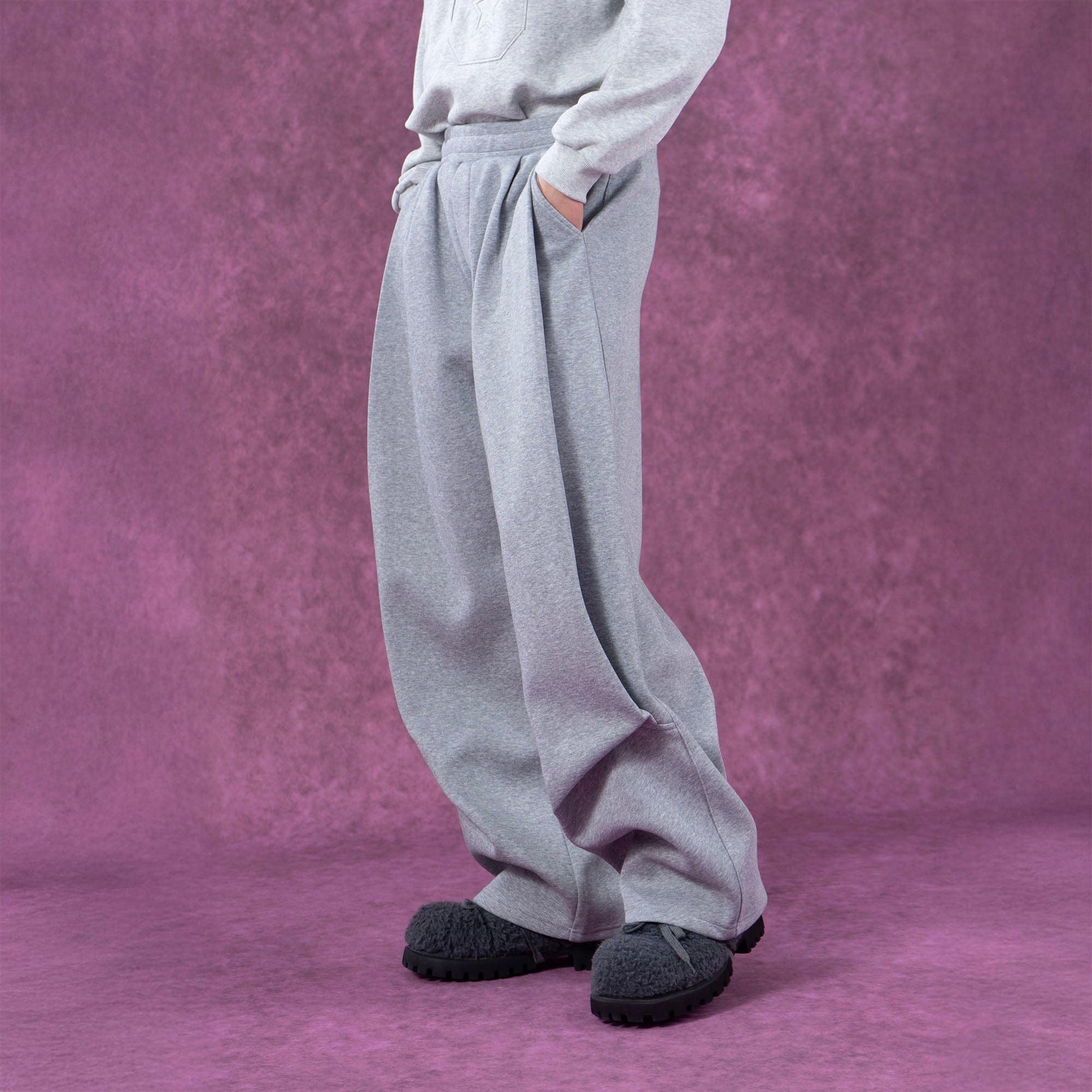 CLP Pleated Wide-Leg Sweatpants-Pants-M-Gray-Free Shipping Leatheretro