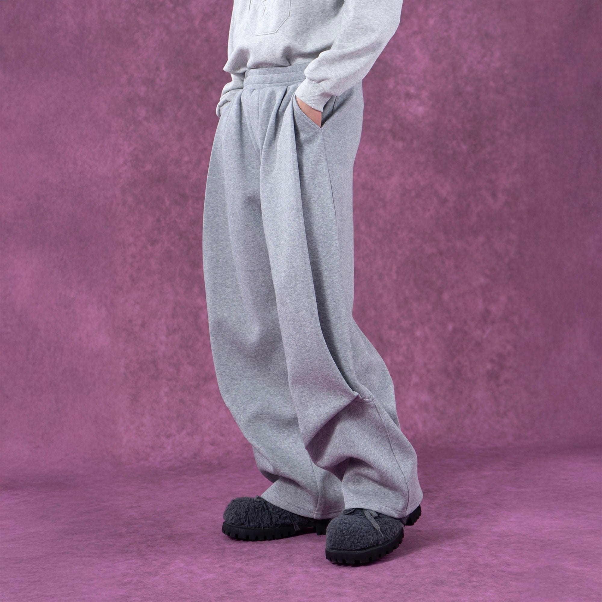 CLP Pleated Wide-Leg Sweatpants-Pants-M-Gray-Free Shipping Leatheretro