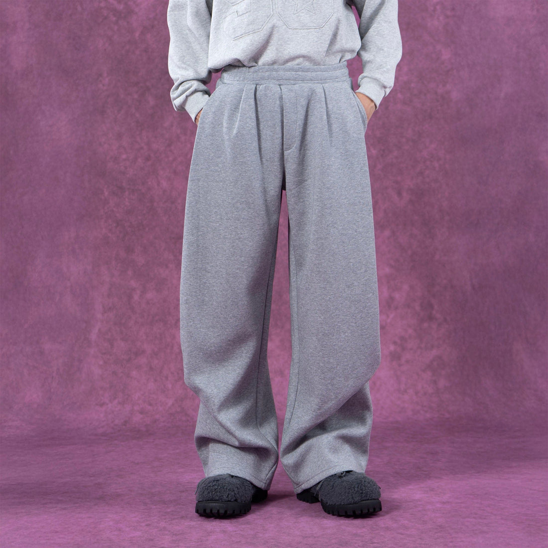 CLP Pleated Wide-Leg Sweatpants-Pants-M-Gray-Free Shipping Leatheretro