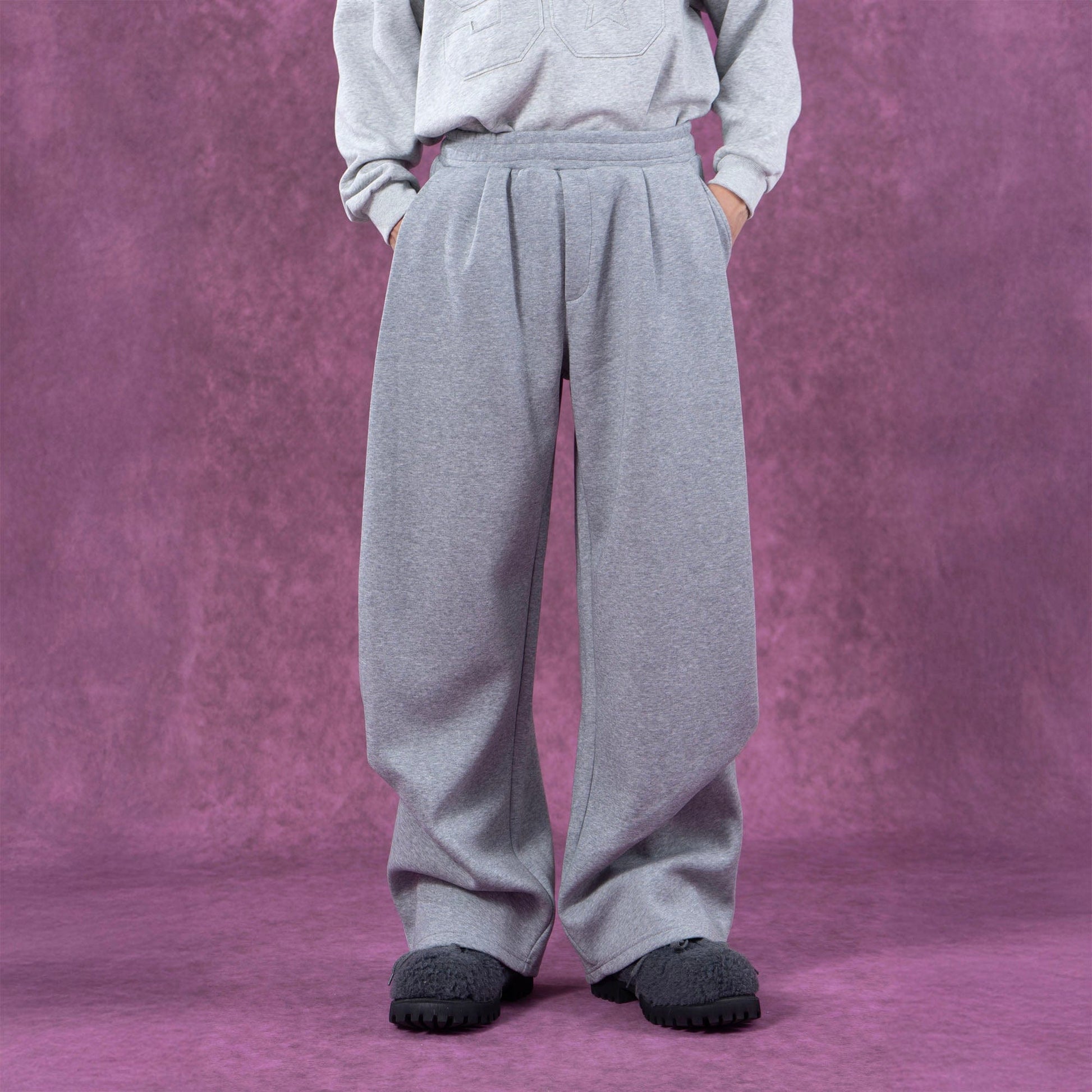 CLP Pleated Wide-Leg Sweatpants-Pants-M-Gray-Free Shipping Leatheretro