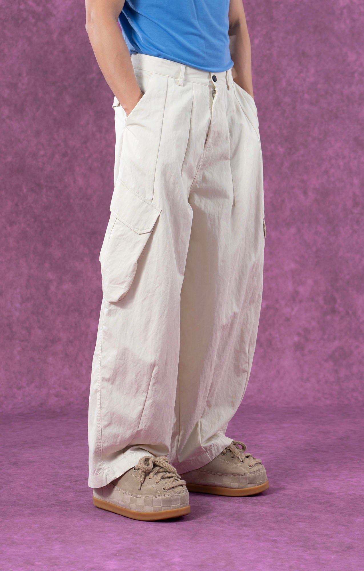 CLP Slanted Pockets Pleated Oversized Pants-Pants-S-Apricot-Free Shipping Leatheretro