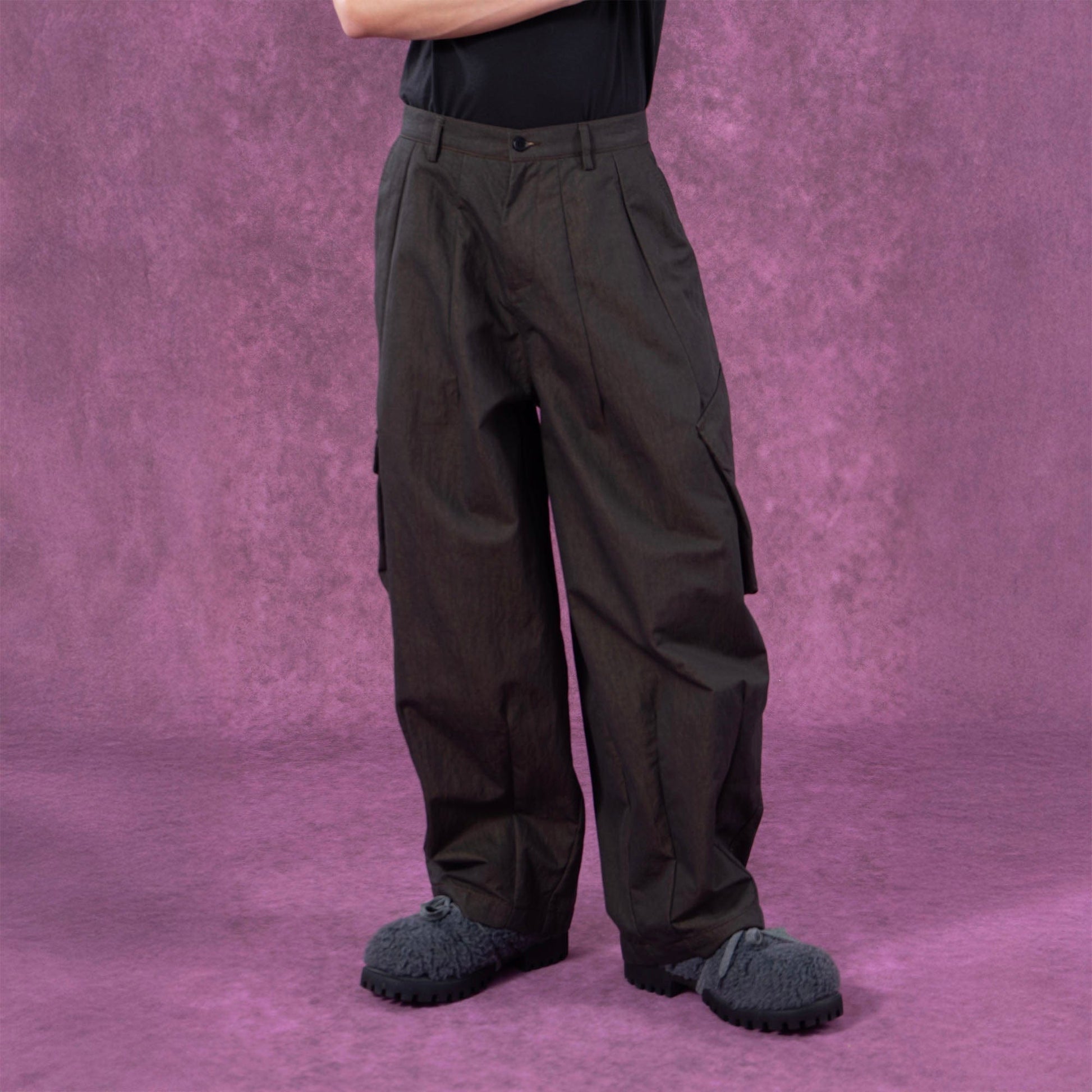 CLP Slanted Pockets Pleated Oversized Pants-Pants-S-Apricot-Free Shipping Leatheretro