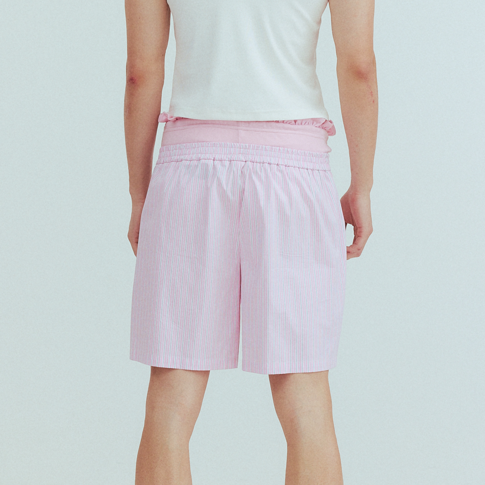 KADAKADA Retro Striped Ruffle-Waist Layered Shorts-Shorts-S (Preorder)-Pink-Free Shipping Leatheretro