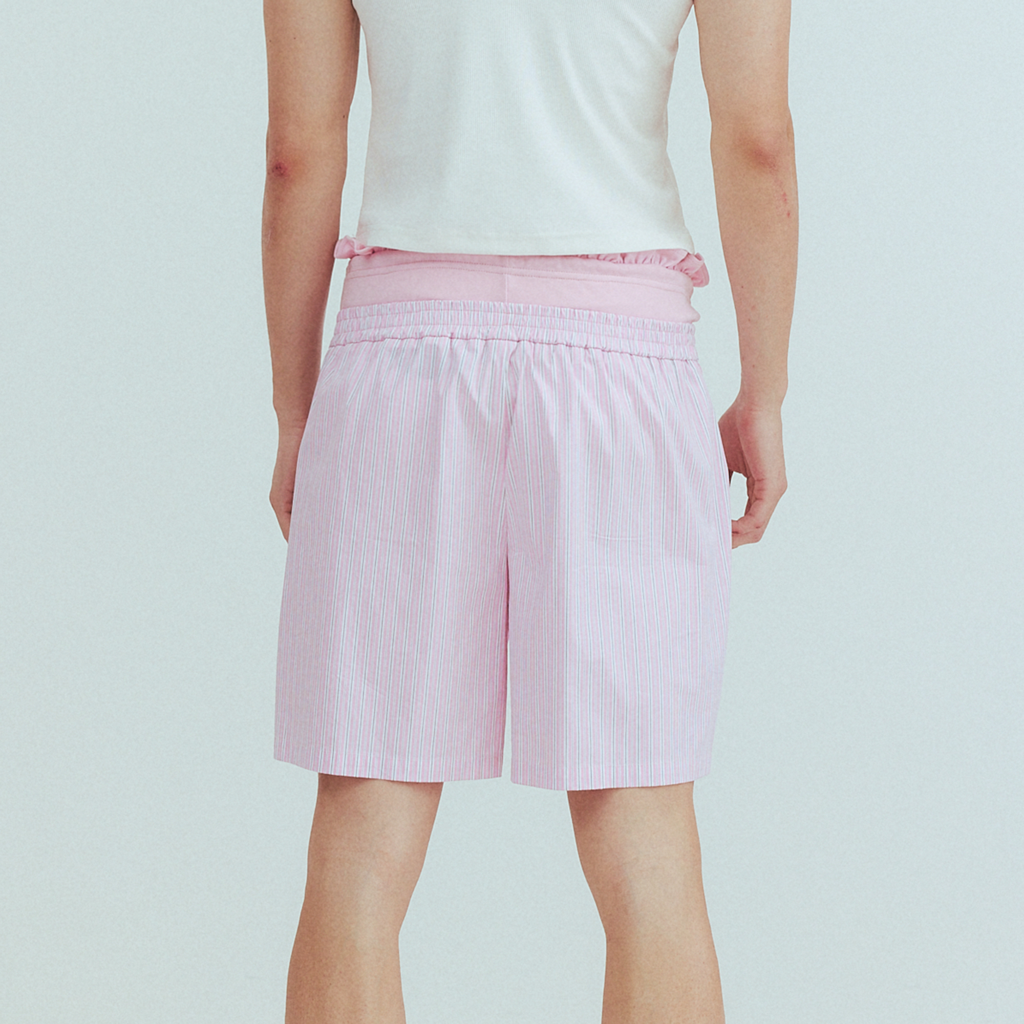 KADAKADA Retro Striped Ruffle-Waist Layered Shorts-Shorts-S (Preorder)-Pink-Free Shipping Leatheretro