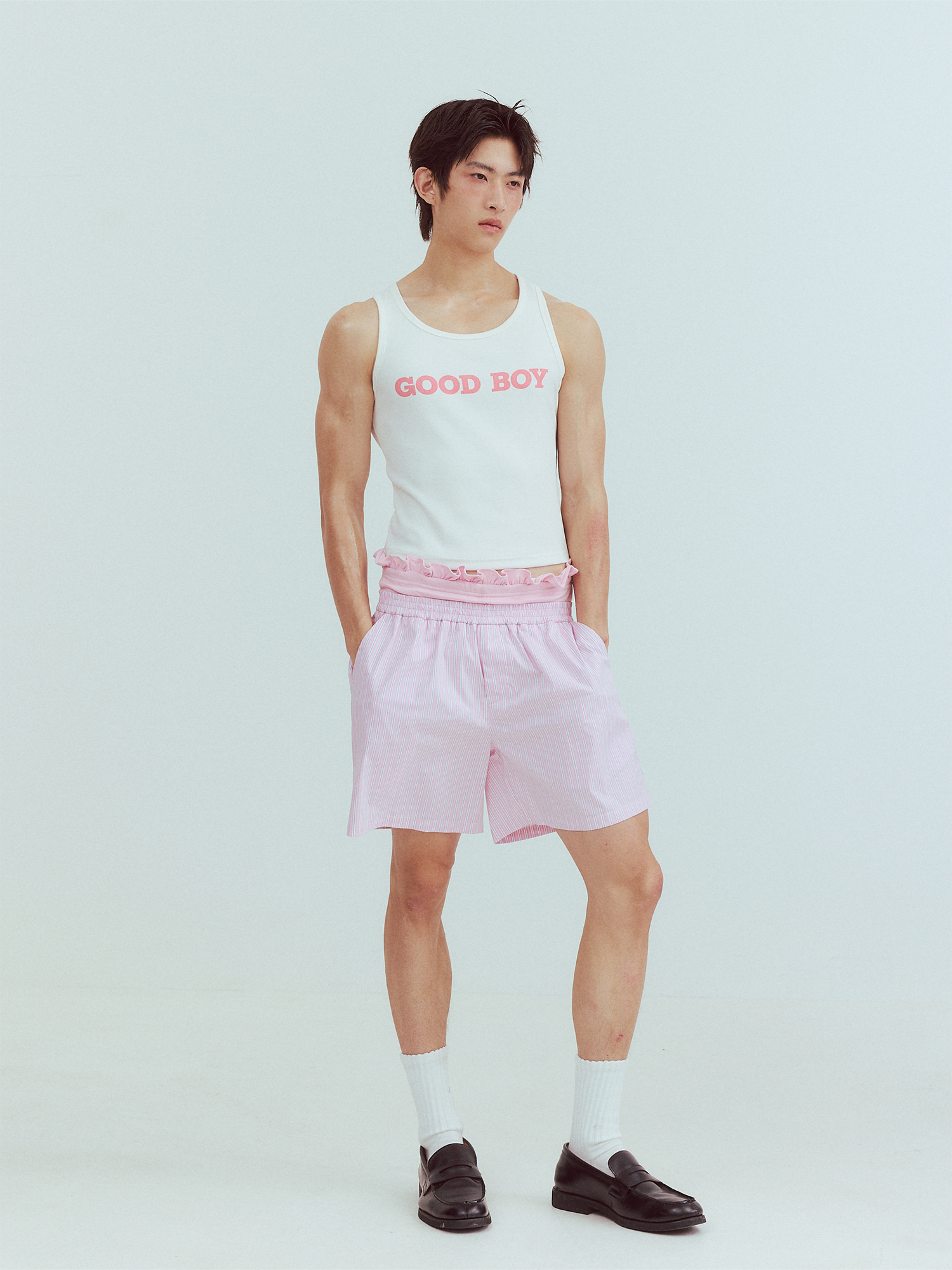 KADAKADA Retro Striped Ruffle-Waist Layered Shorts-Shorts-S (Preorder)-Pink-Free Shipping Leatheretro
