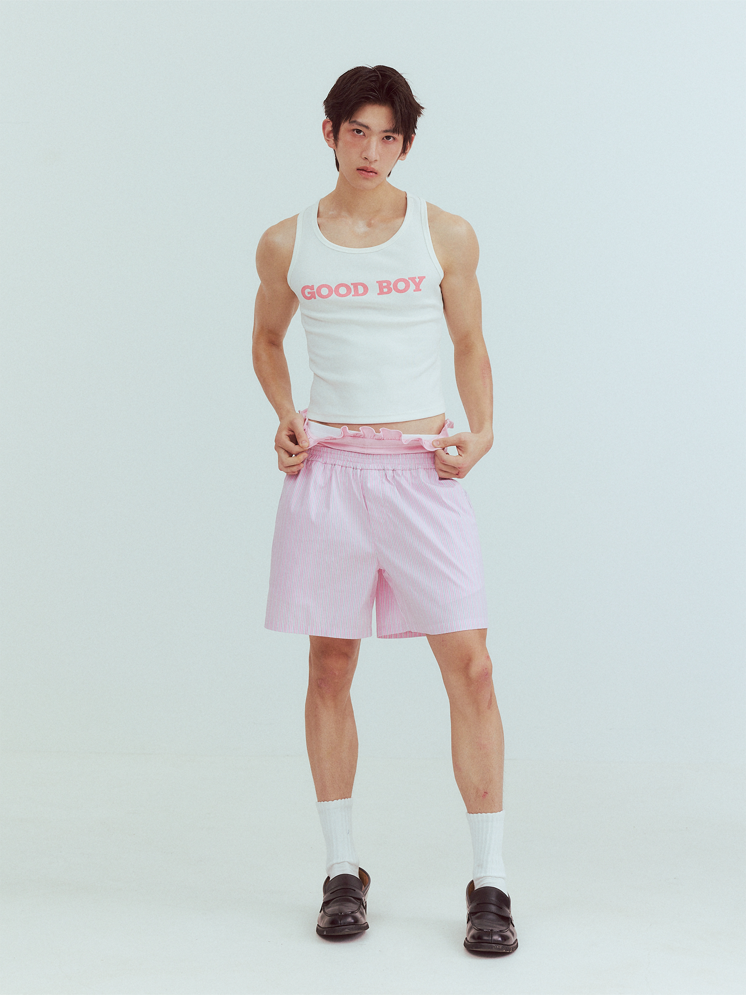 KADAKADA Retro Striped Ruffle-Waist Layered Shorts-Shorts-S (Preorder)-Pink-Free Shipping Leatheretro
