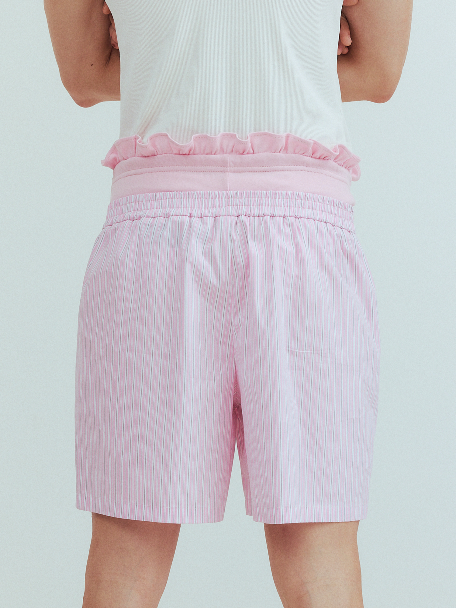 KADAKADA Retro Striped Ruffle-Waist Layered Shorts-Shorts-S (Preorder)-Pink-Free Shipping Leatheretro