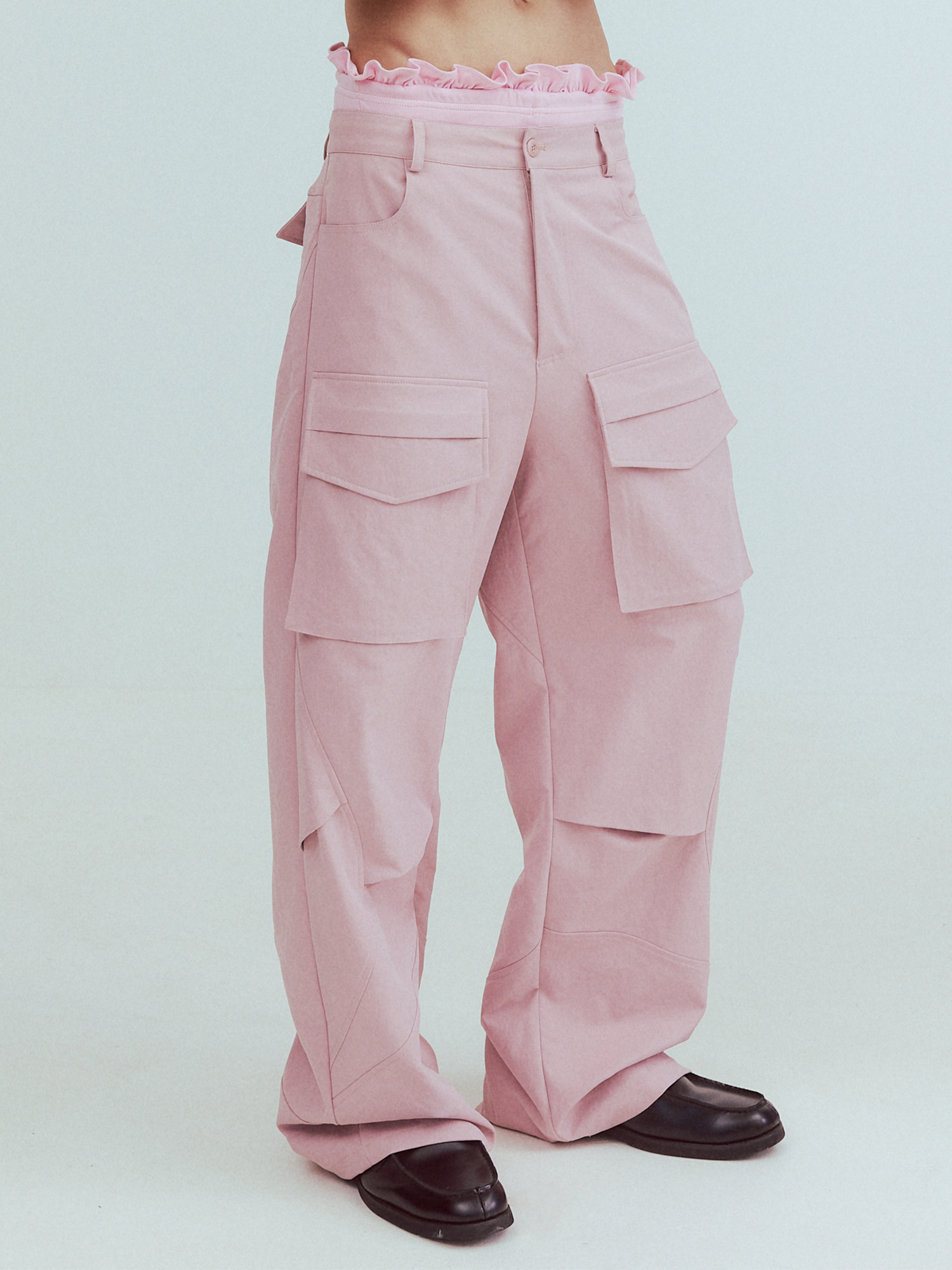 KADAKADA Paneled Wide-Leg Cargo Pants-Pants-M (Preorder)-Black-Free Shipping Leatheretro