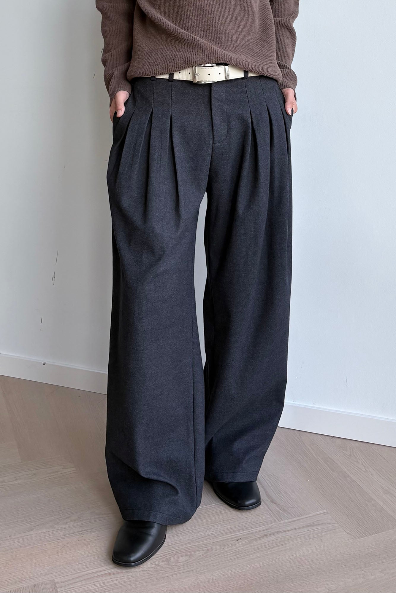 KREATE Triple-Pleat Wide-Leg Trousers-Pants-S-Gray-Free Shipping Leatheretro