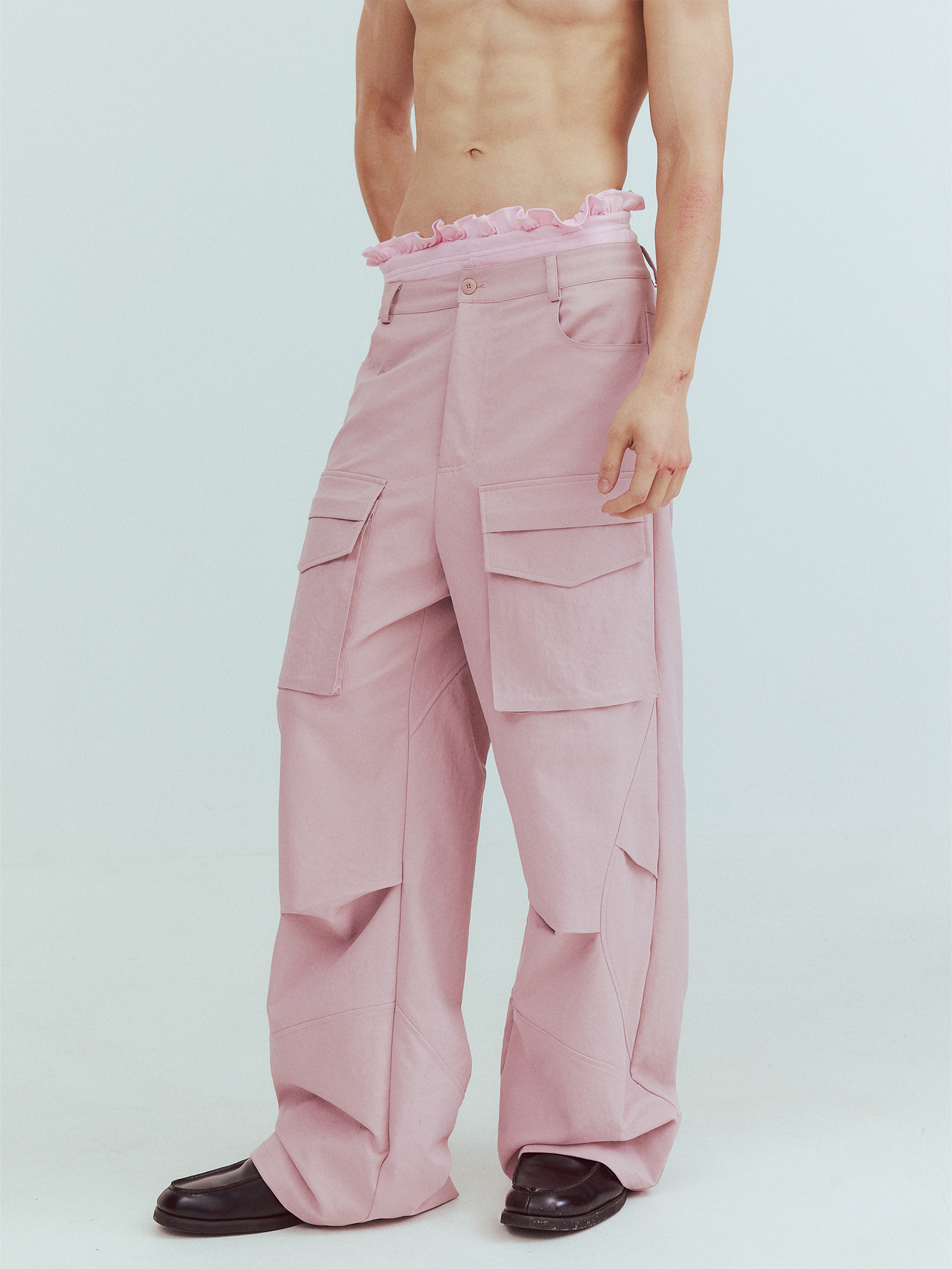 KADAKADA Paneled Wide-Leg Cargo Pants-Pants-M (Preorder)-Black-Free Shipping Leatheretro