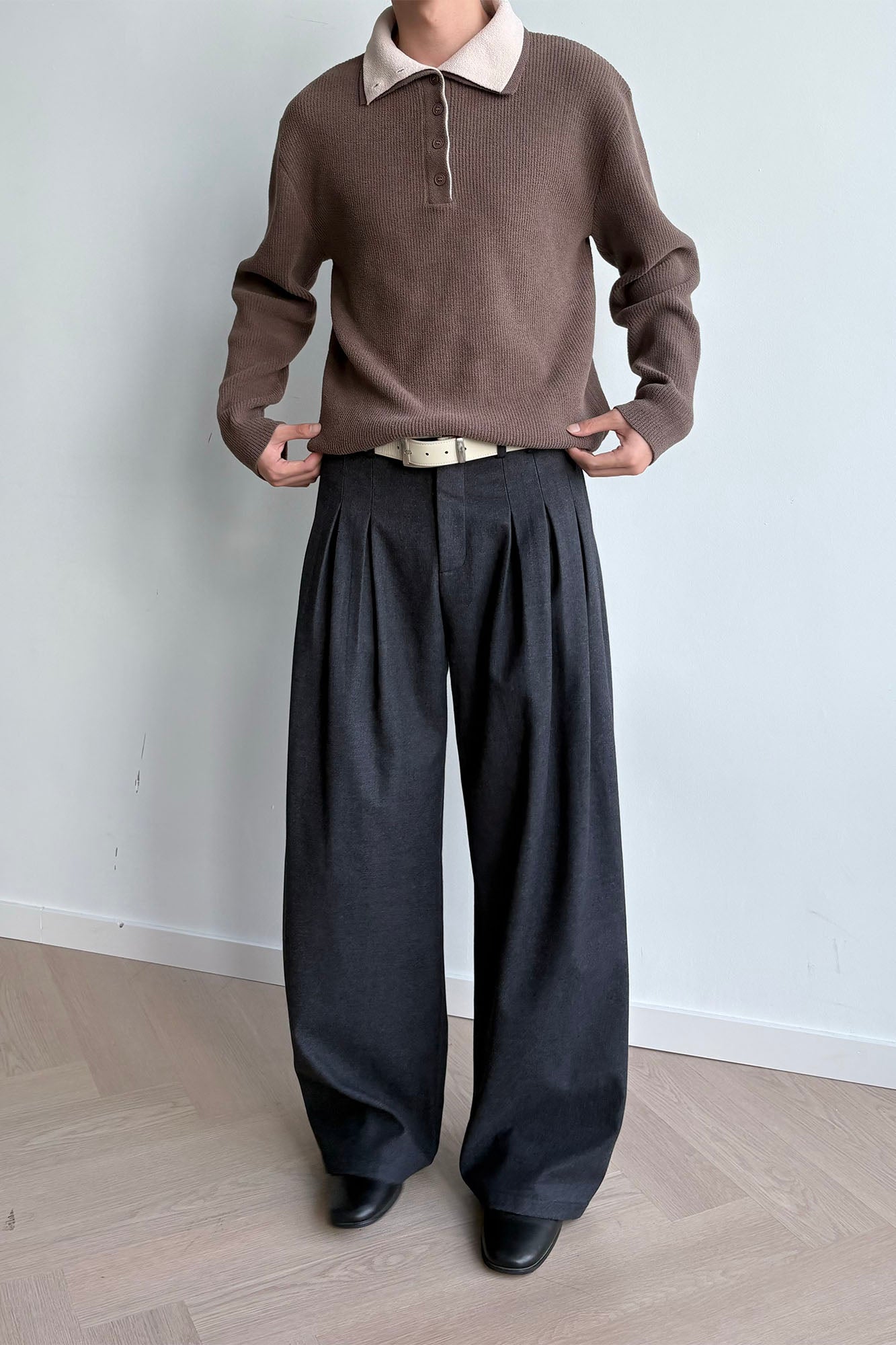 KREATE Triple-Pleat Wide-Leg Trousers-Pants-S-Gray-Free Shipping Leatheretro