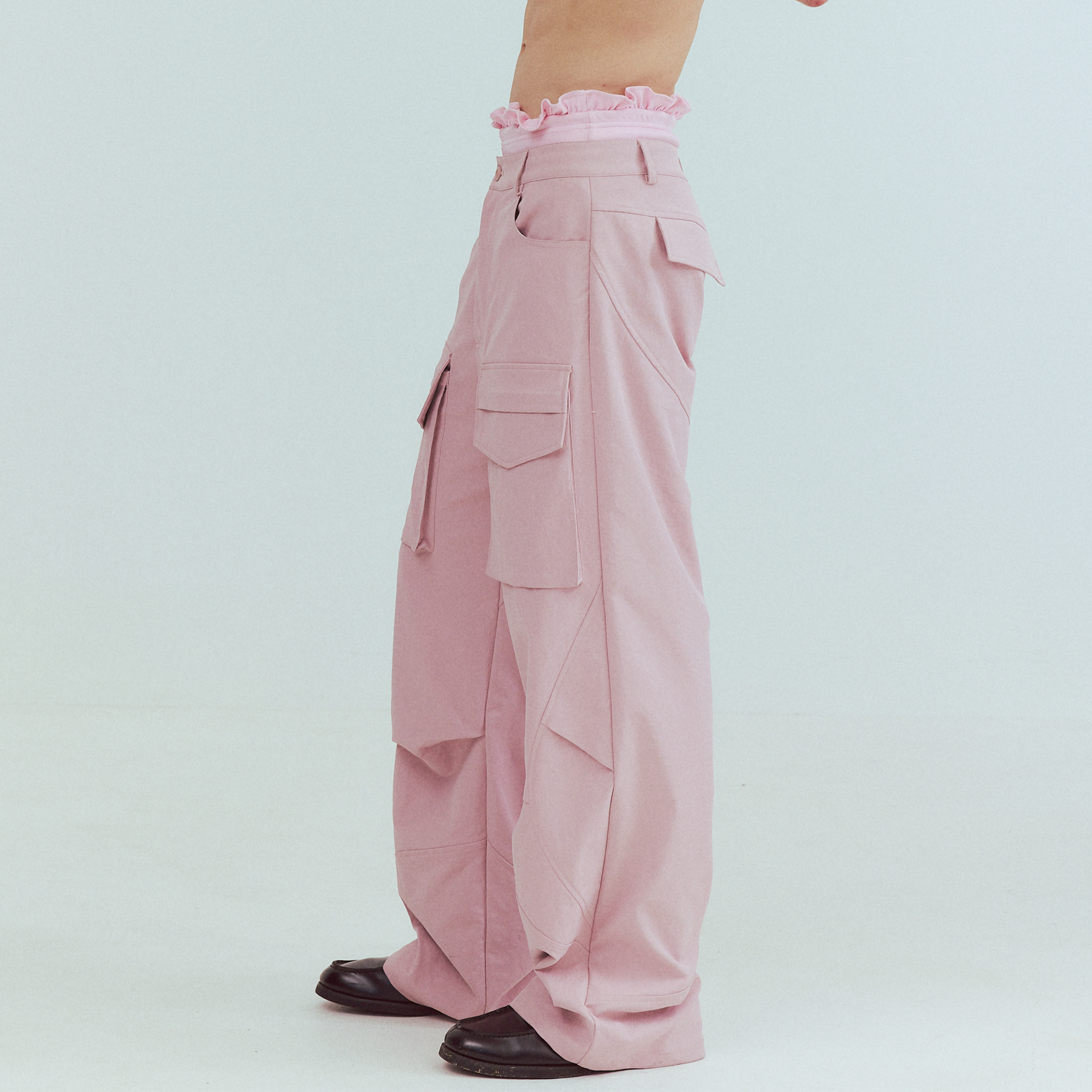 KADAKADA Paneled Wide-Leg Cargo Pants-Pants-M (Preorder)-Black-Free Shipping Leatheretro