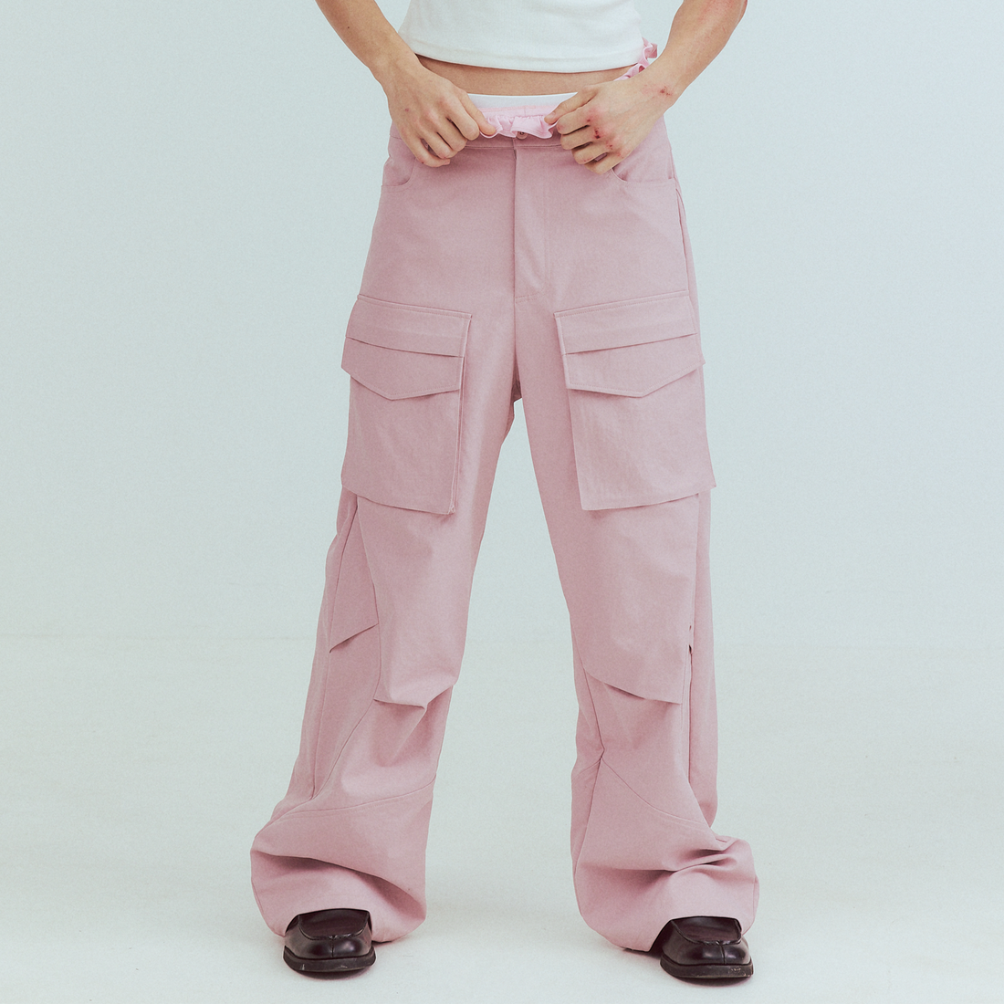 KADAKADA Paneled Wide-Leg Cargo Pants-Pants-M (Preorder)-Black-Free Shipping Leatheretro