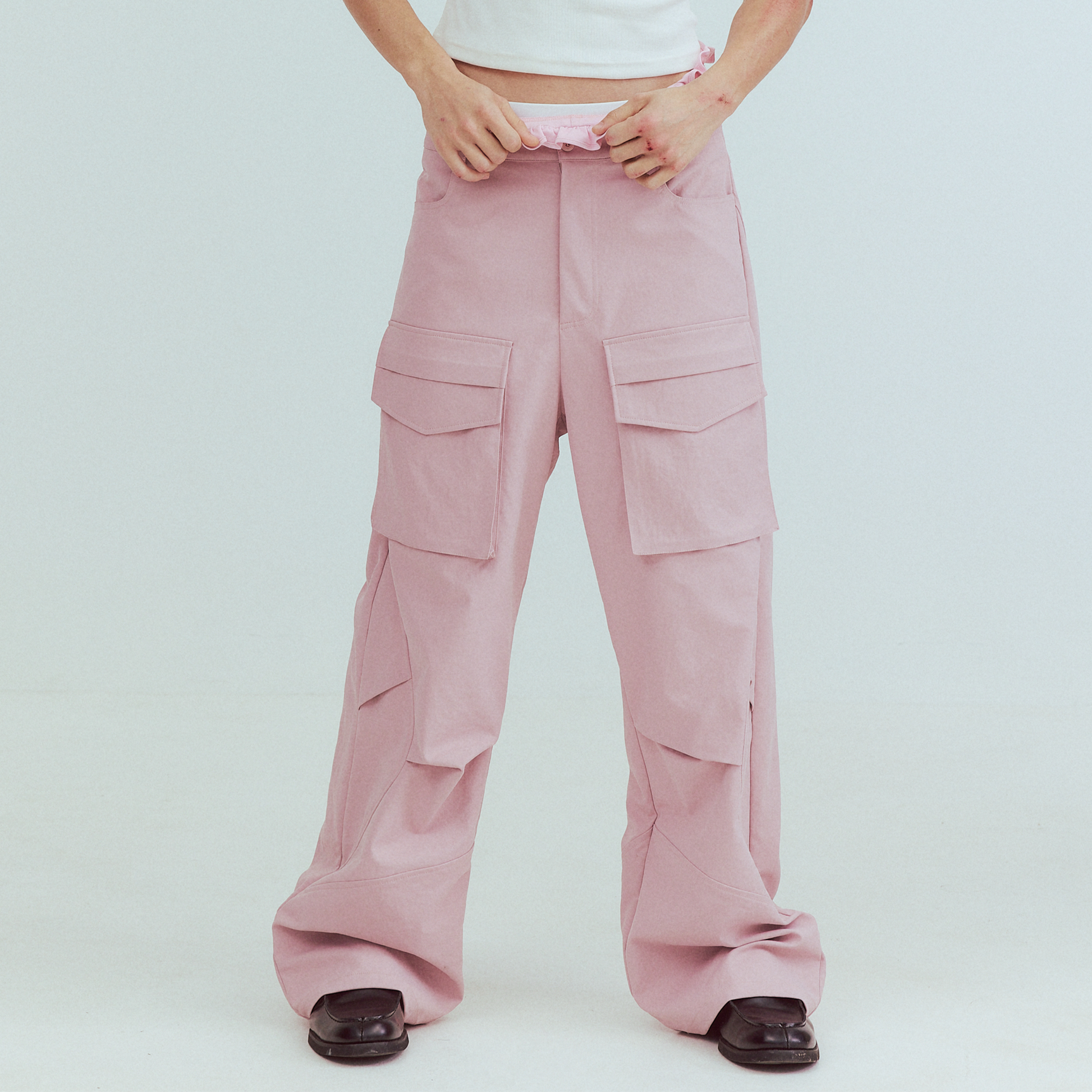 KADAKADA Paneled Wide-Leg Cargo Pants-Pants-M (Preorder)-Pink-Free Shipping Leatheretro