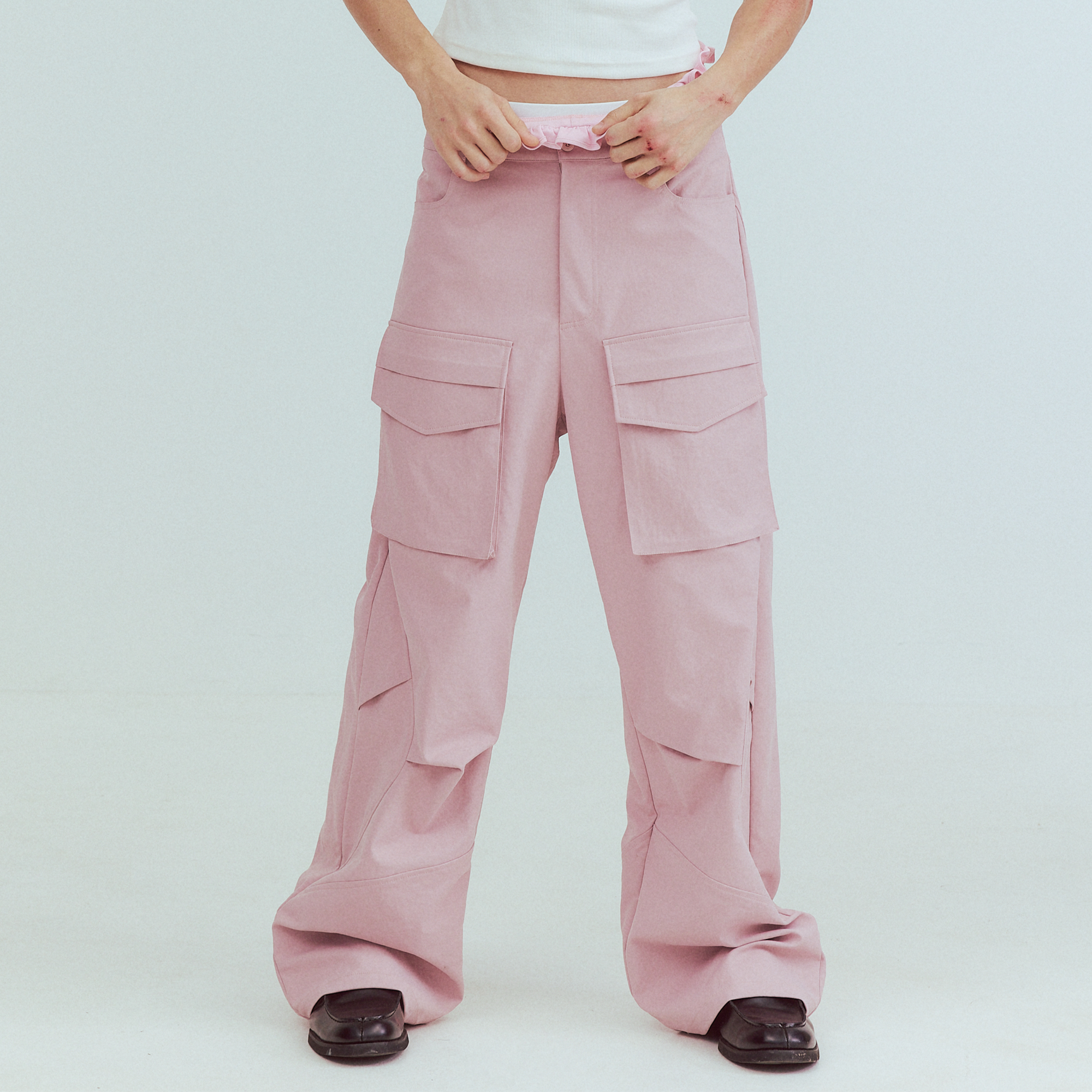 KADAKADA Paneled Wide-Leg Cargo Pants-Pants-M (Preorder)-Pink-Free Shipping Leatheretro