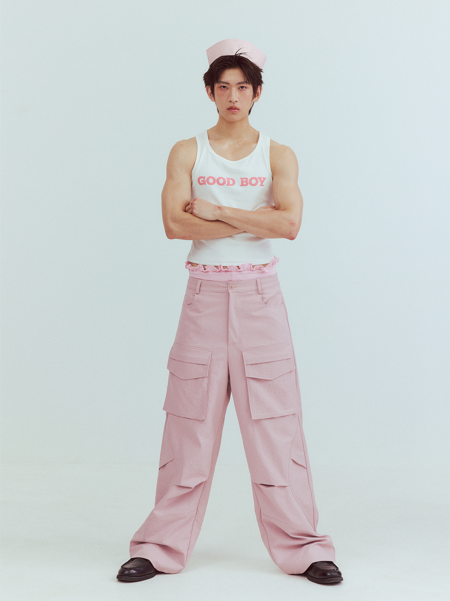 KADAKADA Paneled Wide-Leg Cargo Pants-Pants-M (Preorder)-Black-Free Shipping Leatheretro