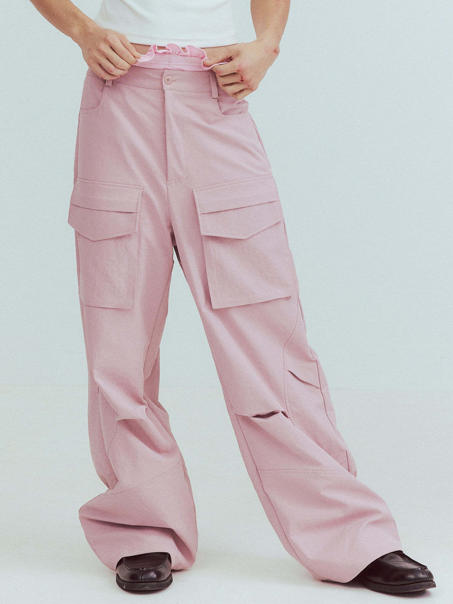 KADAKADA Paneled Wide-Leg Cargo Pants-Pants-M (Preorder)-Black-Free Shipping Leatheretro