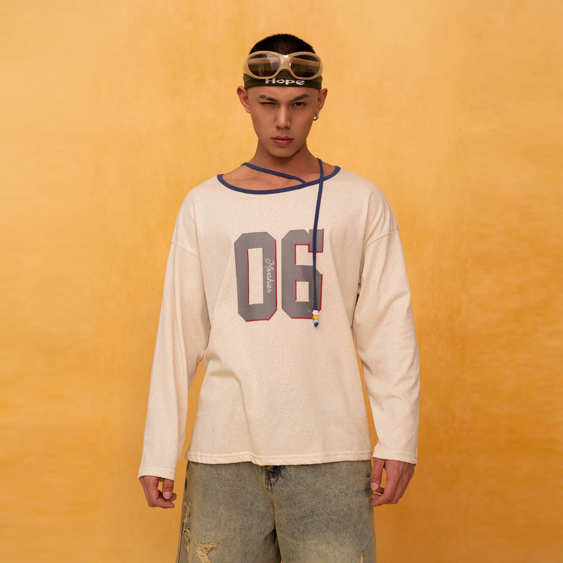 CLP No.06 Drawstring Neck Long-Sleeve Tee-L/S Tee-S-Free Shipping Leatheretro