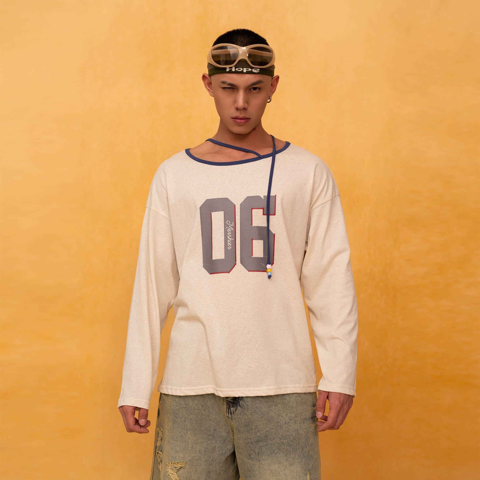 CLP No.06 Drawstring Neck Long-Sleeve Tee-L/S Tee-S-Free Shipping Leatheretro