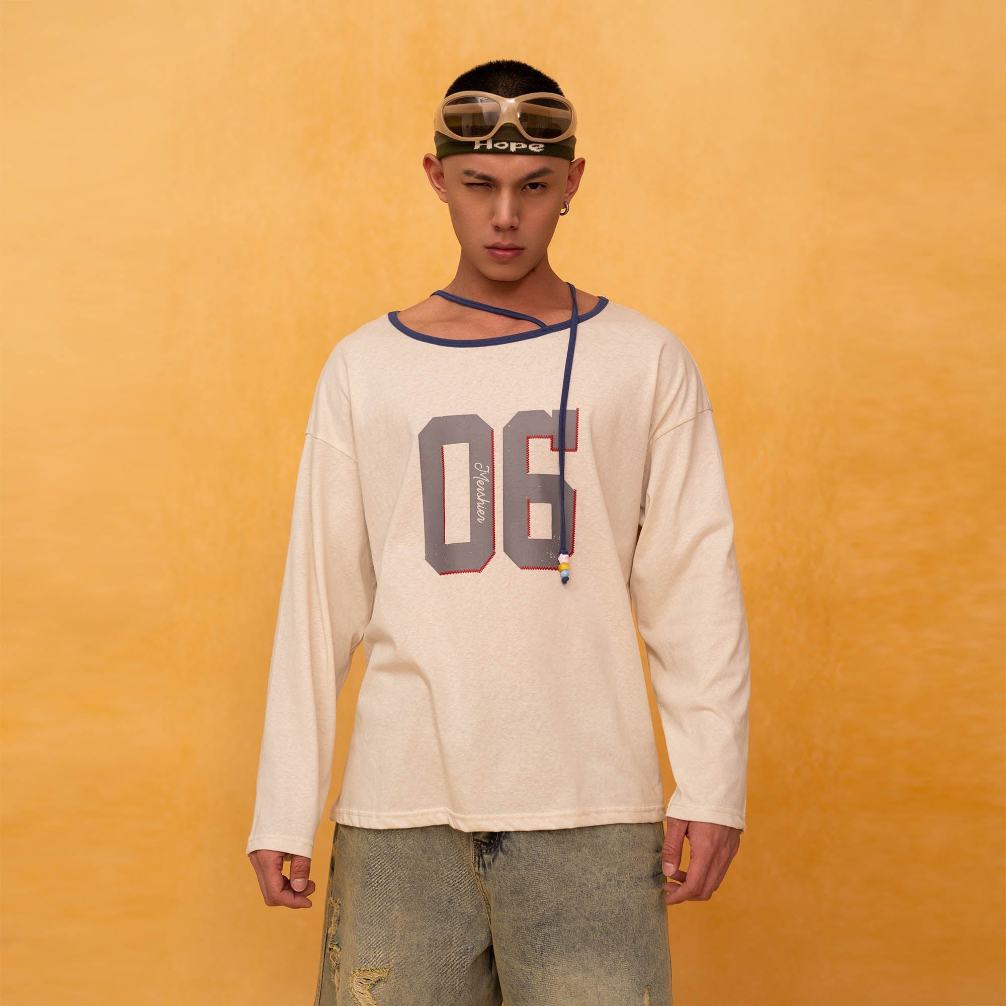 CLP No.06 Drawstring Neck Long-Sleeve Tee-L/S Tee-S-Free Shipping Leatheretro