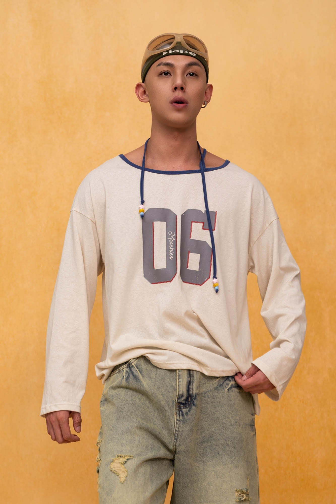 CLP No.06 Drawstring Neck Long-Sleeve Tee-L/S Tee-S-Free Shipping Leatheretro