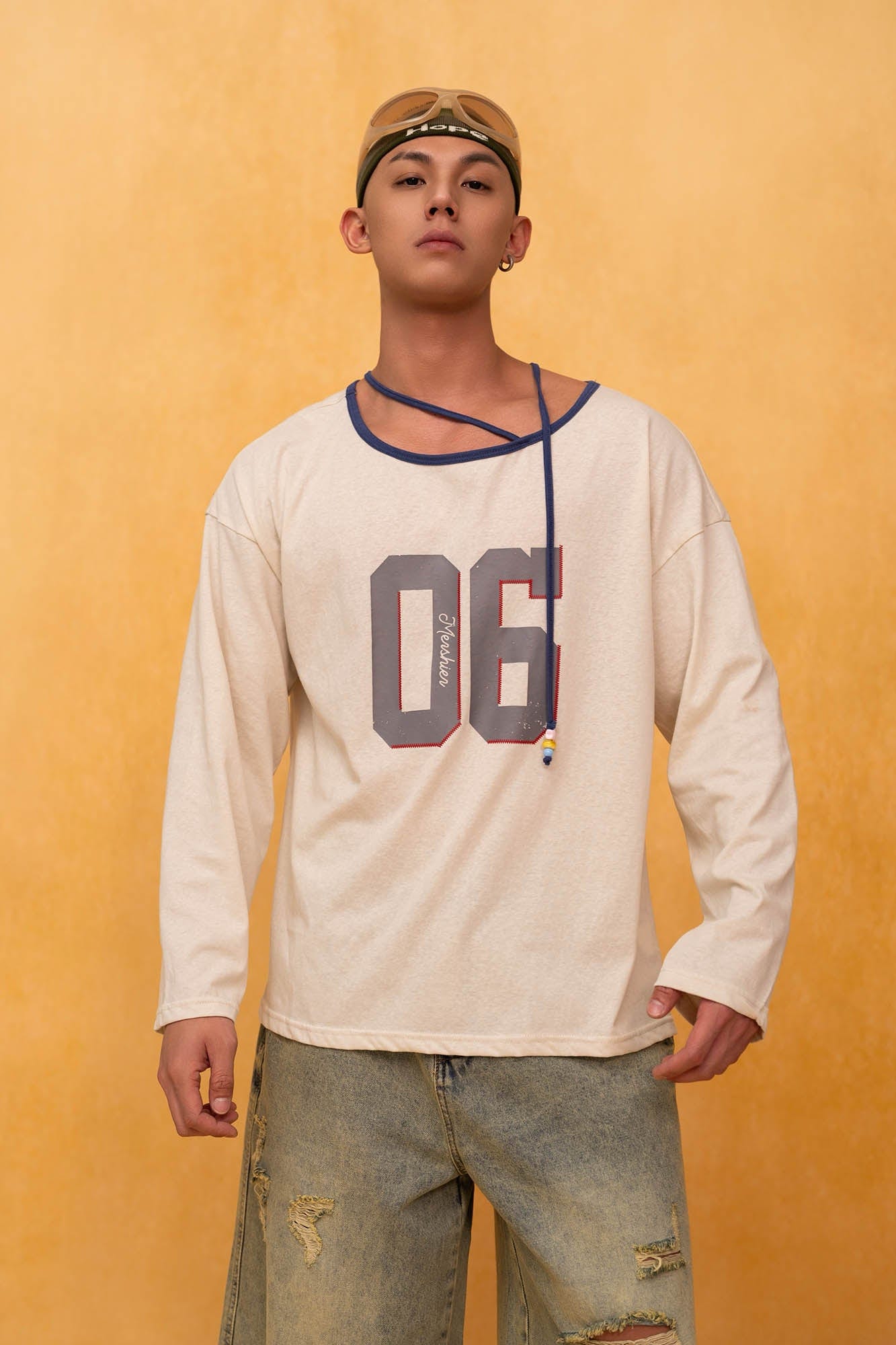 CLP No.06 Drawstring Neck Long-Sleeve Tee-L/S Tee-S-Free Shipping Leatheretro